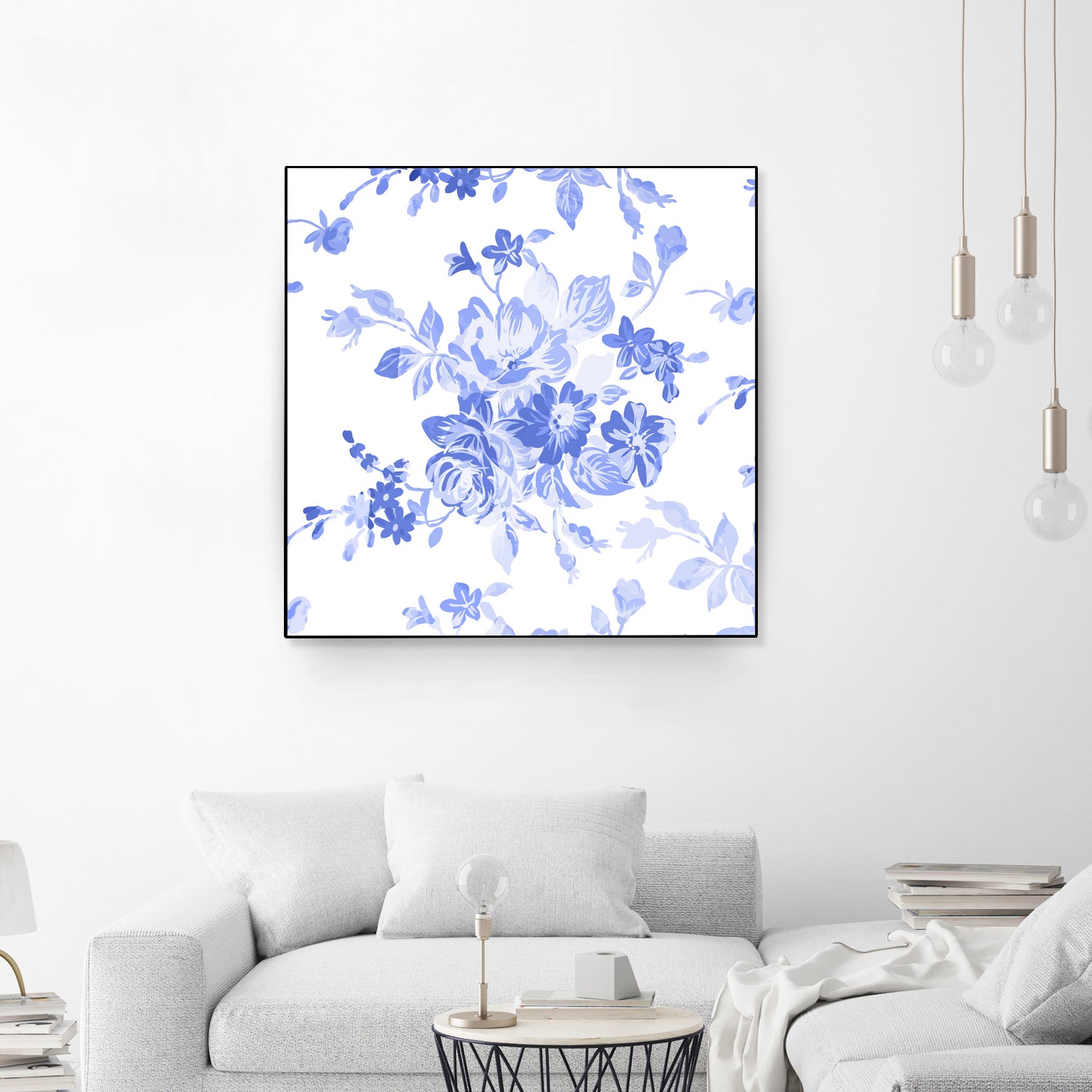 Blue Flowers - Floral Pattern Art by salome mikaberidze on GIANT ART - blue digital drawing