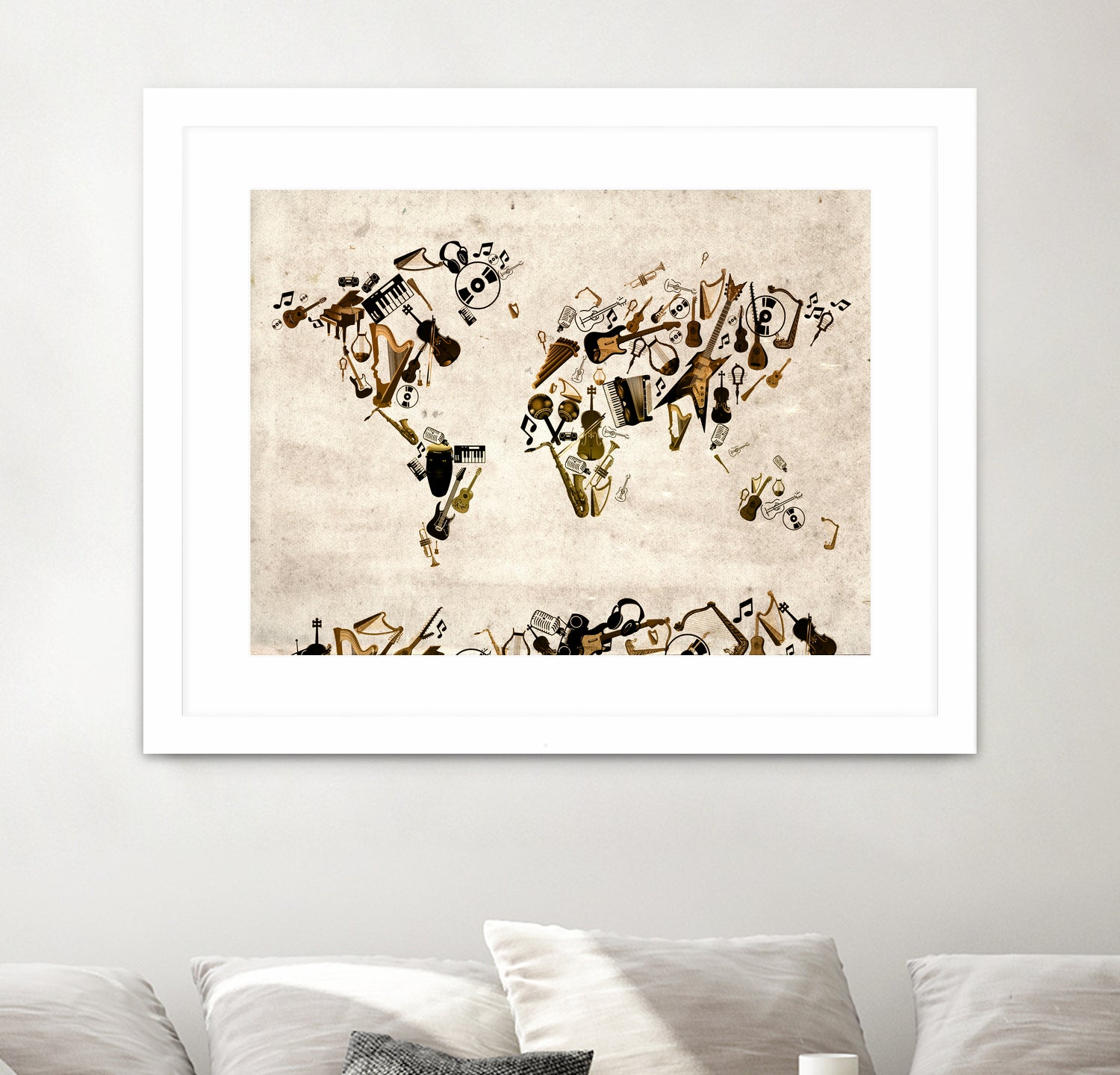 world map music instruments 2 by Bekim Mehovic on GIANT ART - brown digital painting