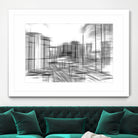 pencil drawing buildings in the city in black and white by sutee monchitnukul on GIANT ART - gray digital drawing