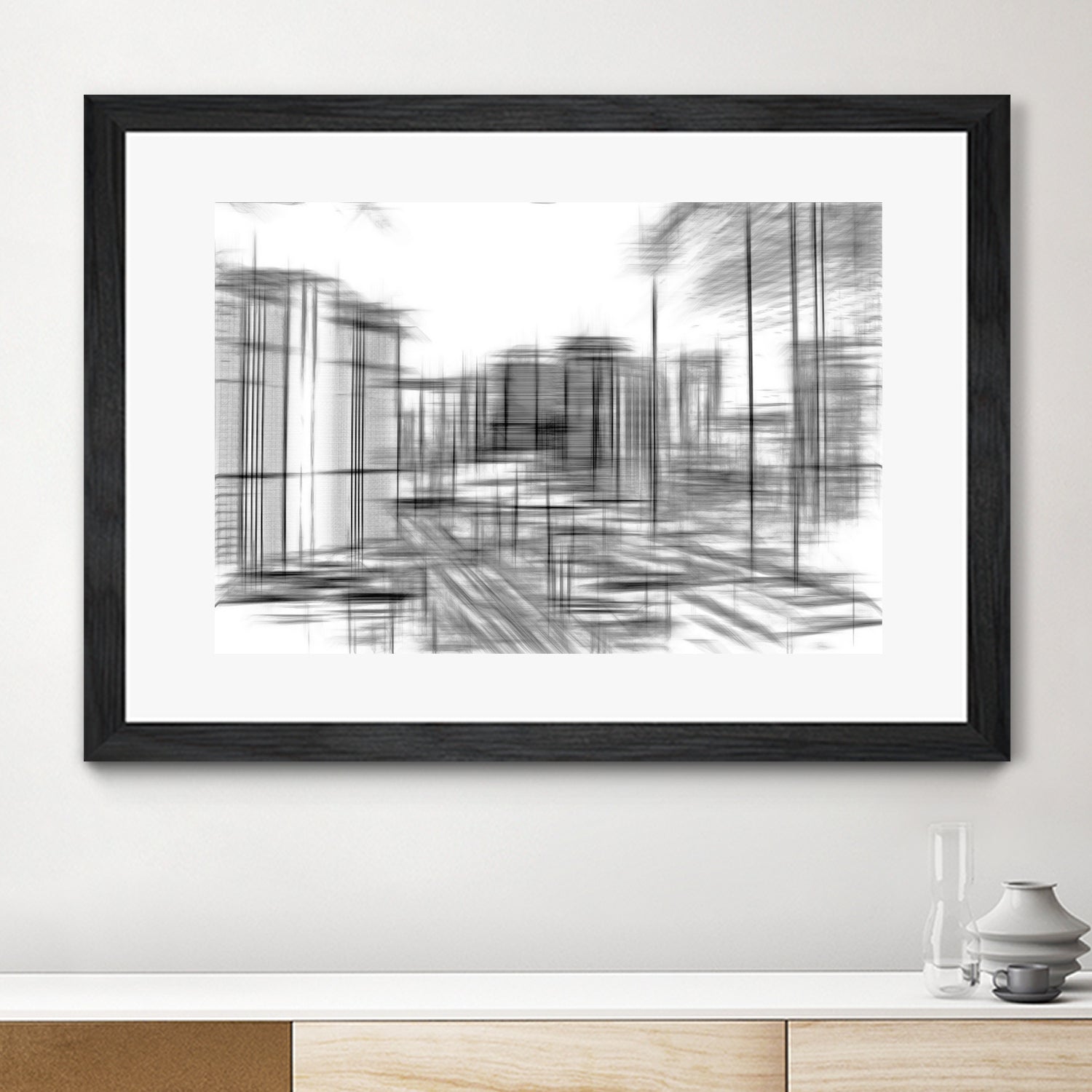 pencil drawing buildings in the city in black and white by sutee monchitnukul on GIANT ART - gray digital drawing