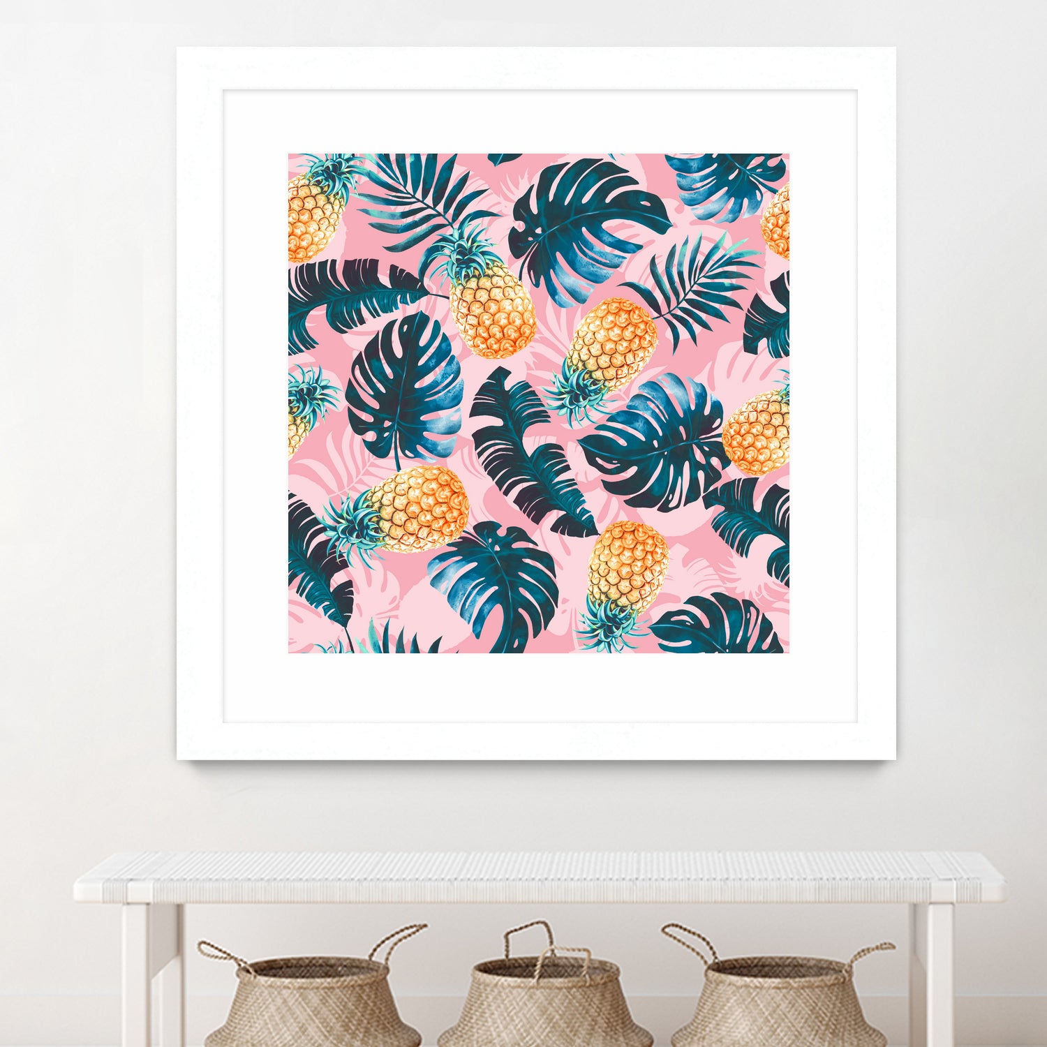 Pineapple and Leaf Pattern by burcu korkmazyurek on GIANT ART - pink digital painting