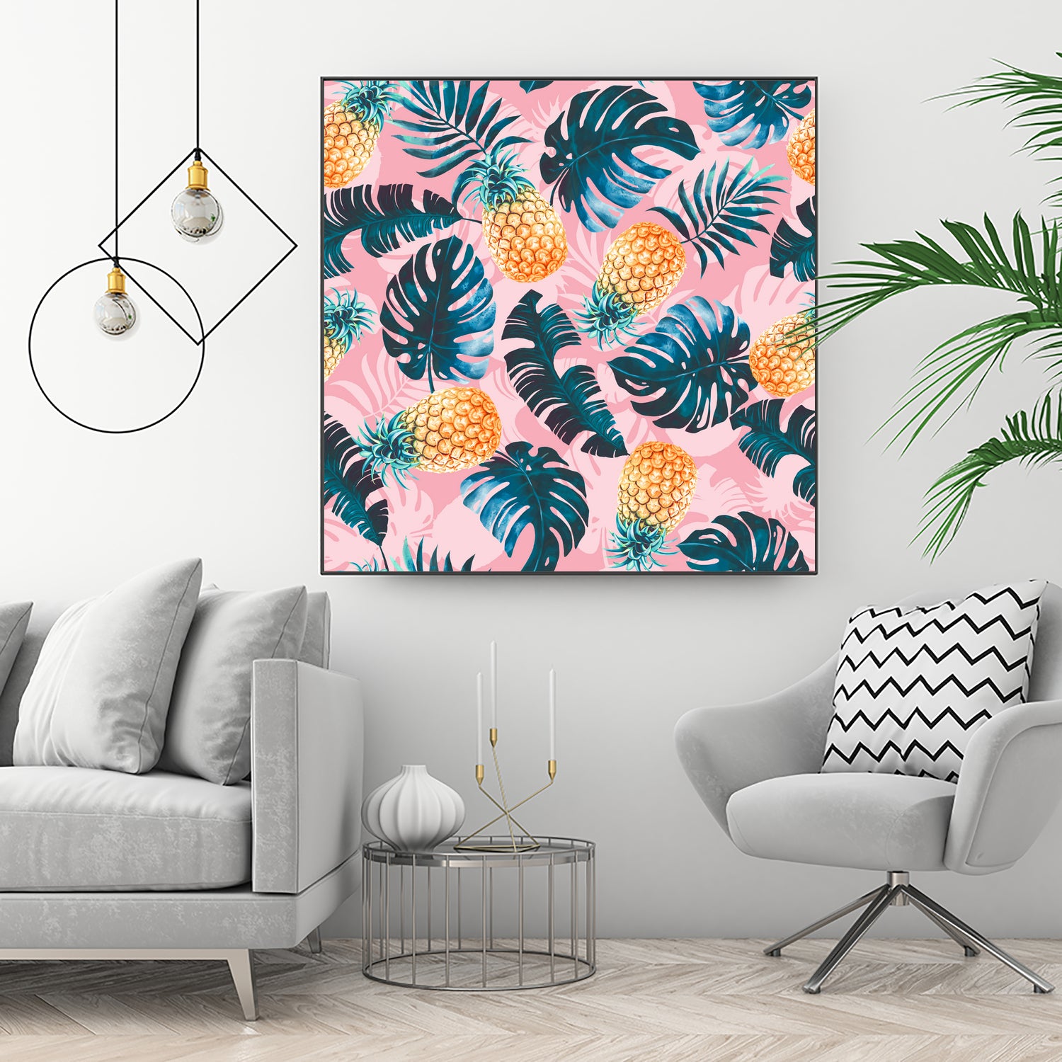 Pineapple and Leaf Pattern by burcu korkmazyurek on GIANT ART - pink digital painting