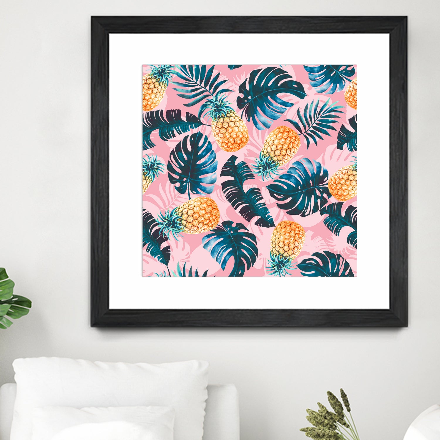 Pineapple and Leaf Pattern by burcu korkmazyurek on GIANT ART - pink digital painting