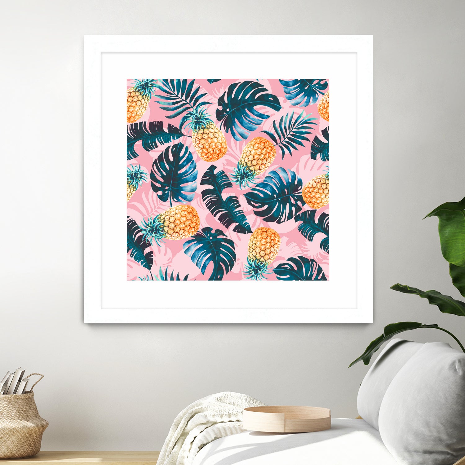 Pineapple and Leaf Pattern by burcu korkmazyurek on GIANT ART - pink digital painting