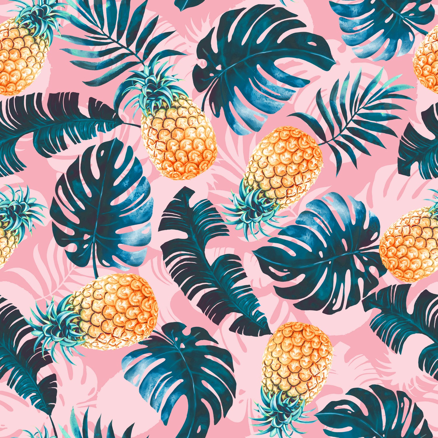 Pineapple and Leaf Pattern by burcu korkmazyurek on GIANT ART - pink digital painting