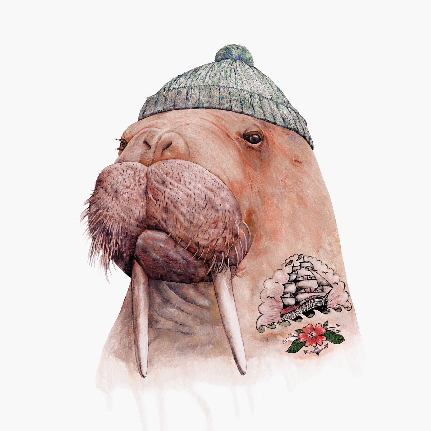 Tattooed Walrus by Tim McConnachie on GIANT ART - gray mixed media