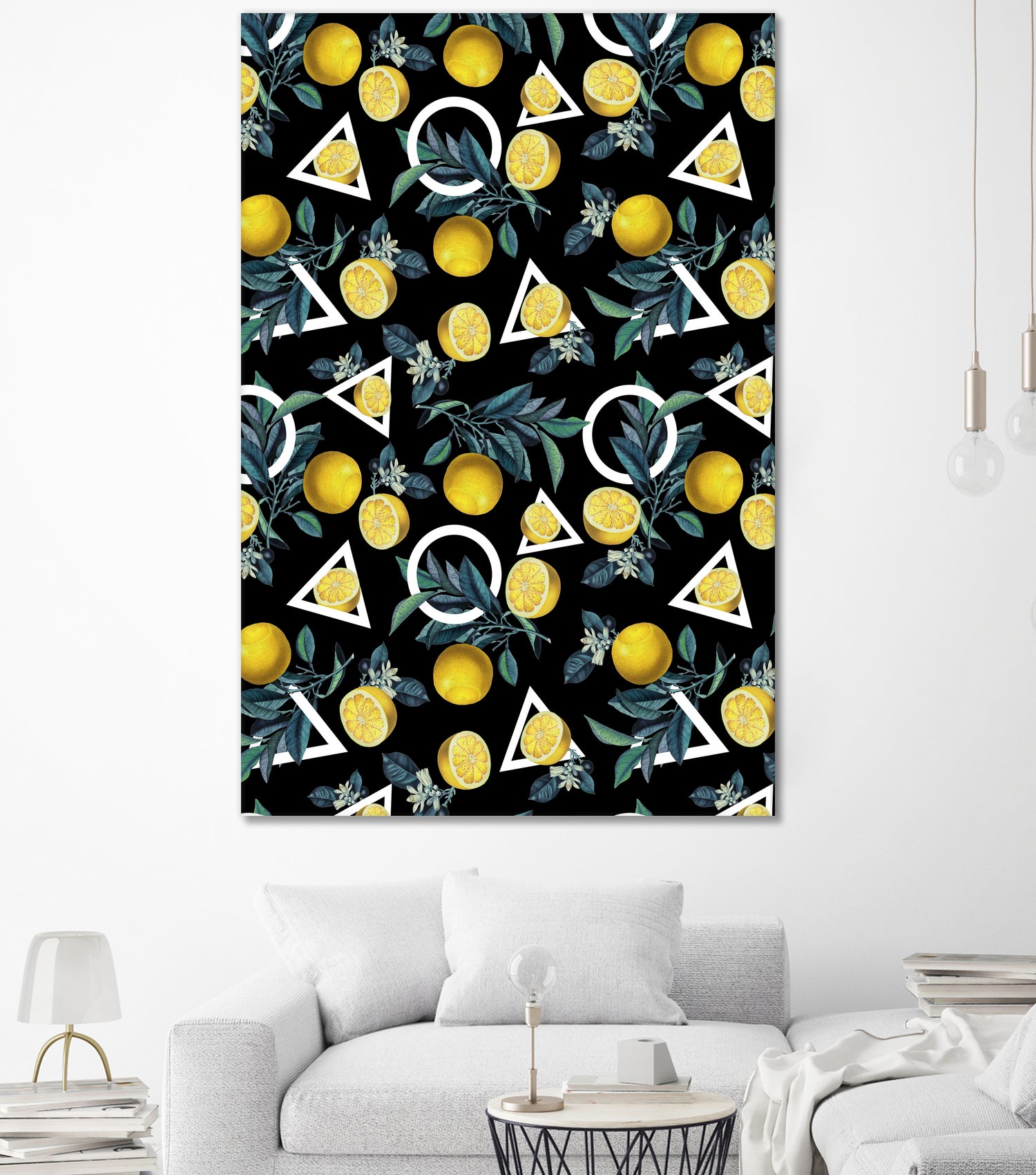 Geometric and Lemon pattern II by burcu korkmazyurek on GIANT ART - black digital painting