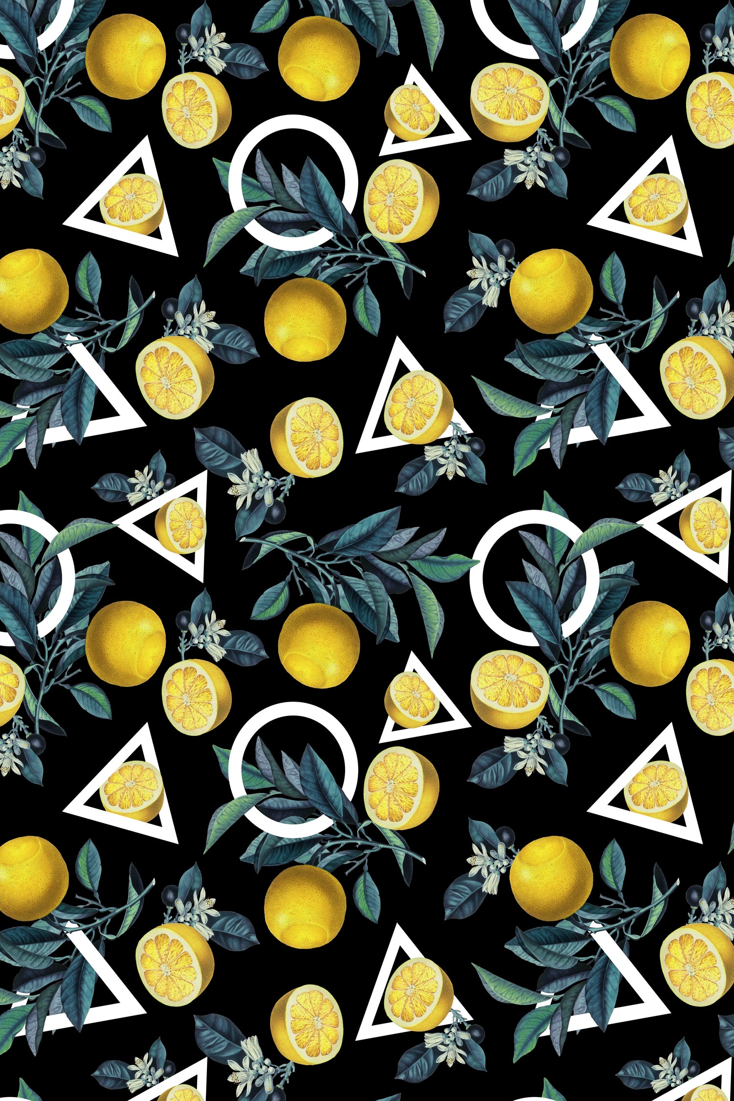 Geometric and Lemon pattern II by burcu korkmazyurek on GIANT ART - black digital painting