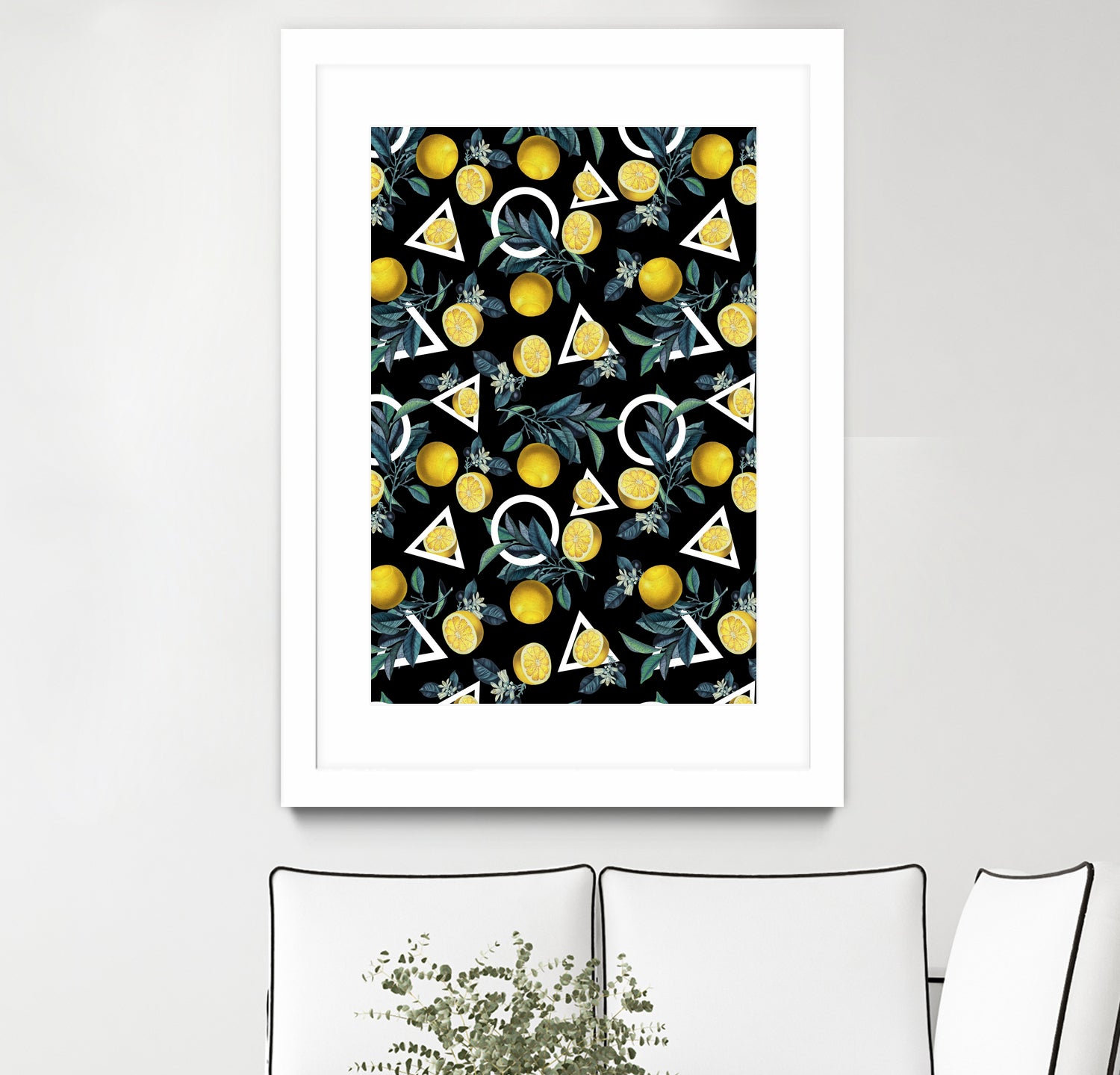 Geometric and Lemon pattern II by burcu korkmazyurek on GIANT ART - black digital painting