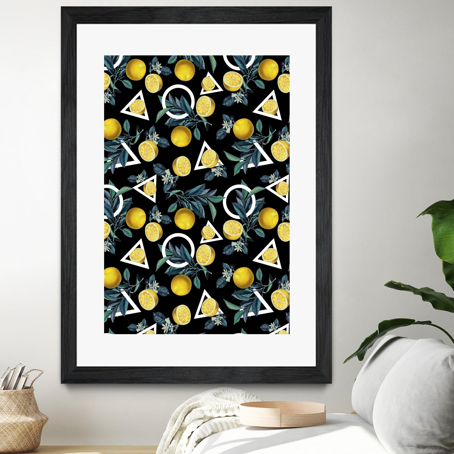 Geometric and Lemon pattern II by burcu korkmazyurek on GIANT ART - black digital painting