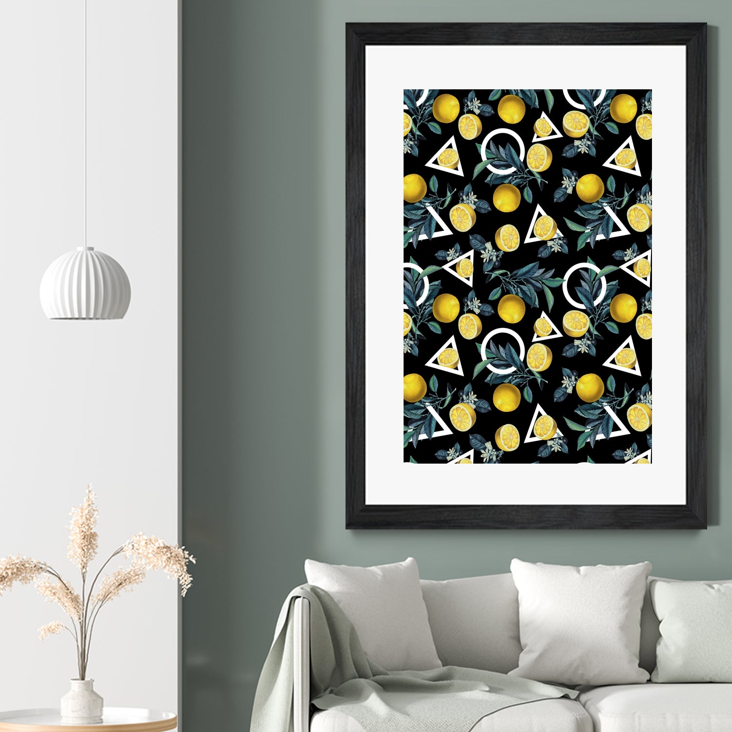 Geometric and Lemon pattern II by burcu korkmazyurek on GIANT ART - black digital painting