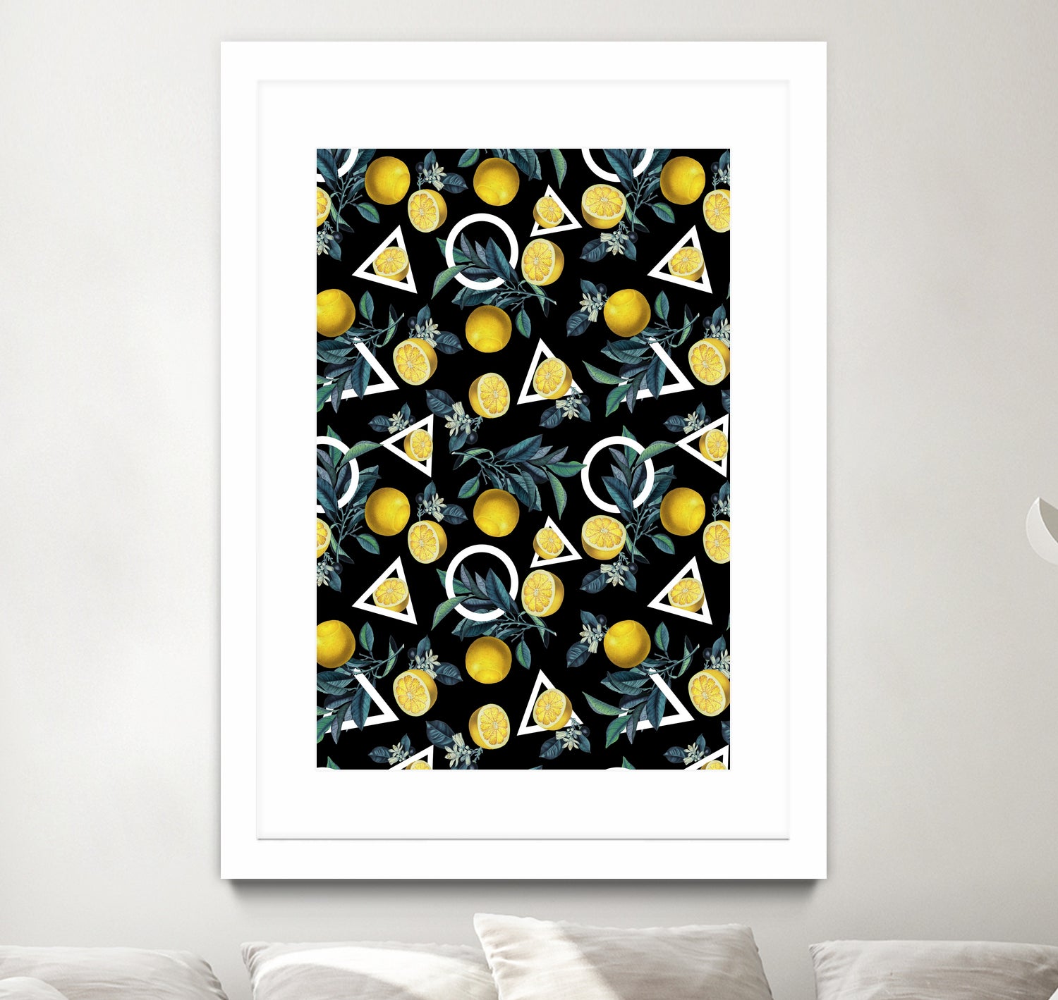 Geometric and Lemon pattern II by burcu korkmazyurek on GIANT ART - black digital painting