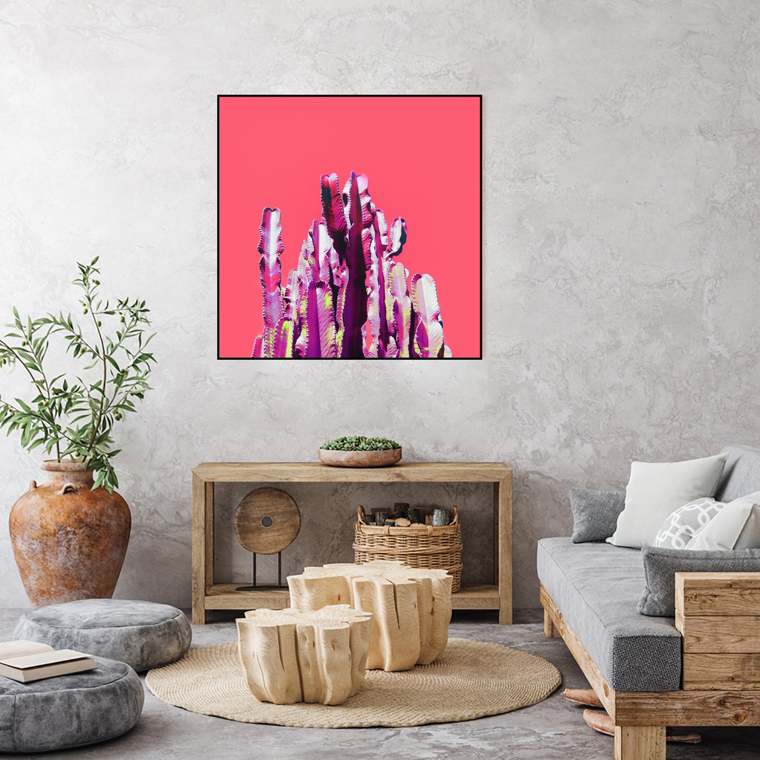 Majestic Cactus on Coral by Dominique Van Roey on GIANT ART - pink photo manipulation