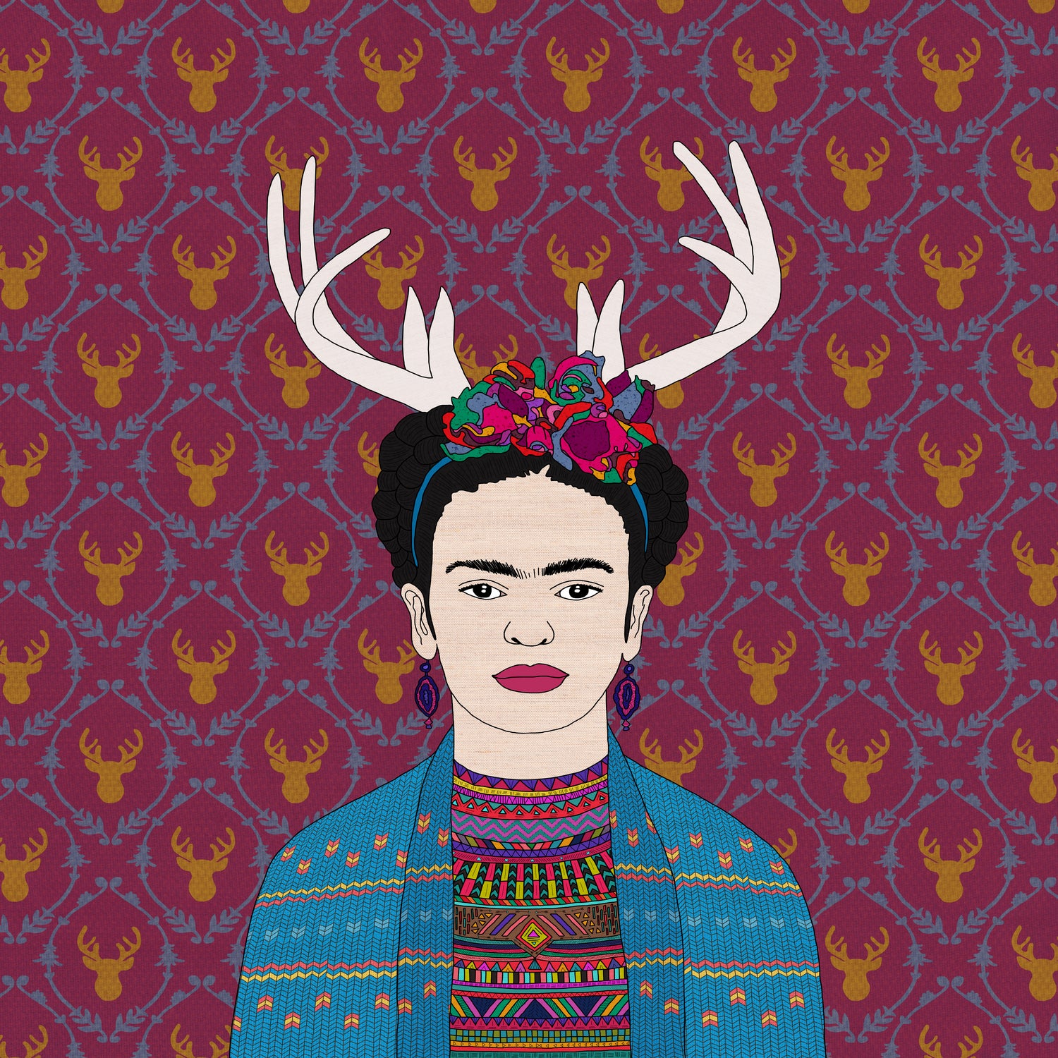 DEER FRIDA by Bianca Green on GIANT ART - blue character design