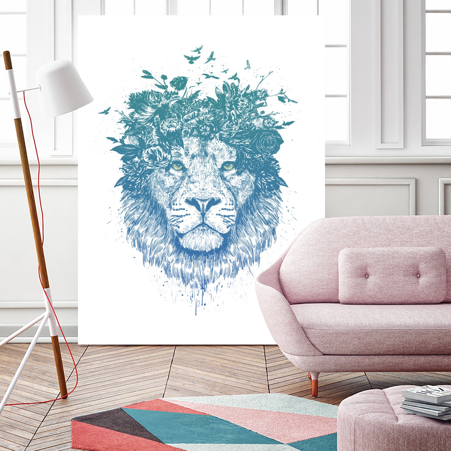 Floral lion by Solti Balázs on GIANT ART - white digital drawing