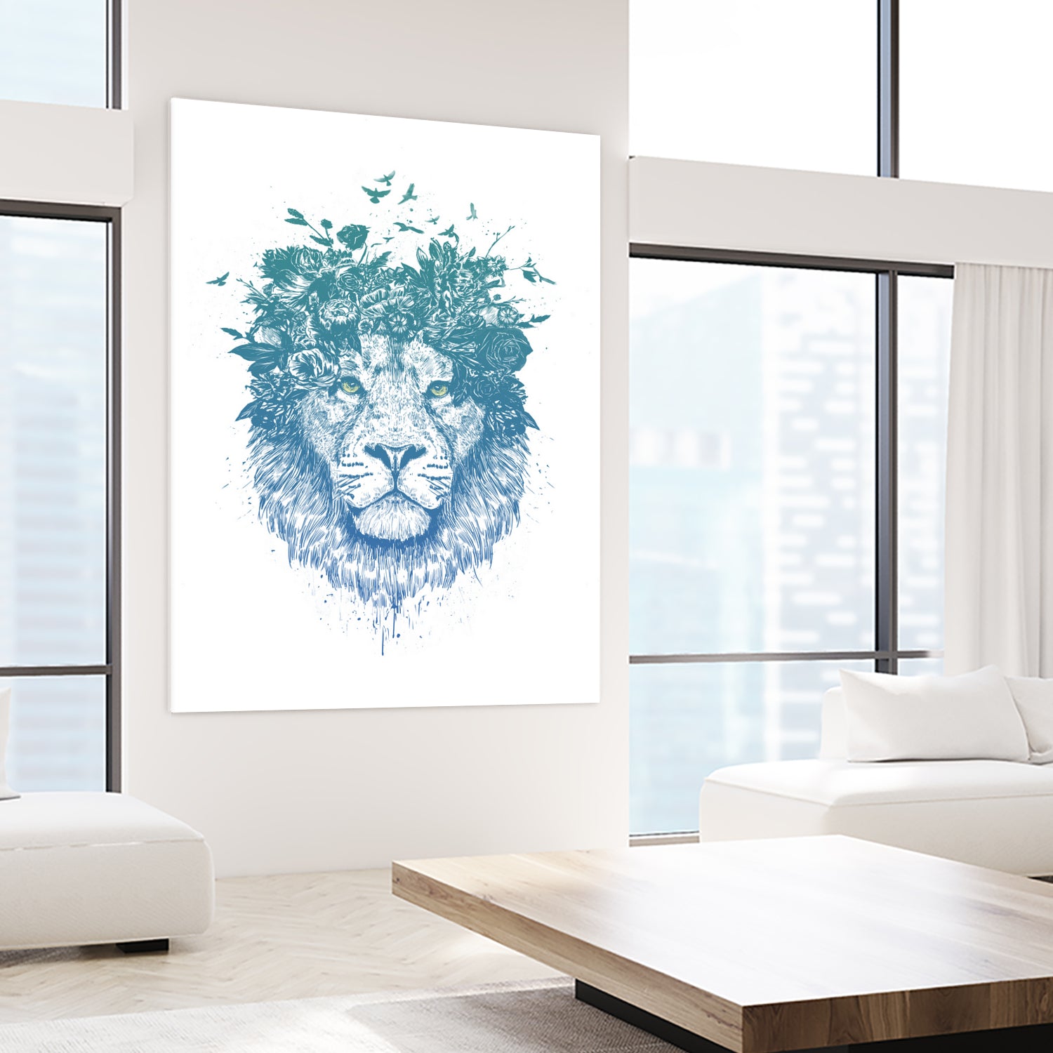 Floral lion by Solti Balázs on GIANT ART - white digital drawing