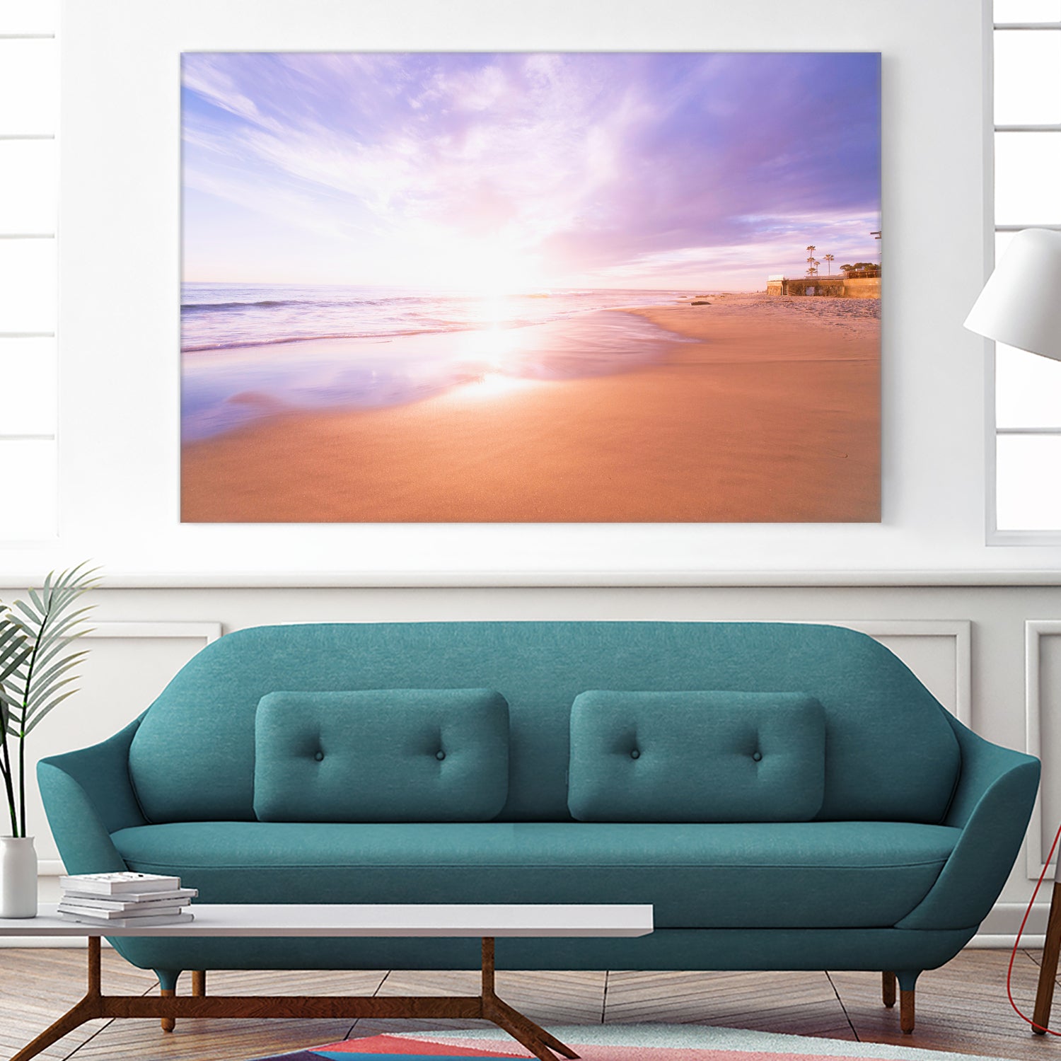 Sunset Beach Scene, Summertime, Pastel Sky by Petra Lang on GIANT ART - pink photo illustration