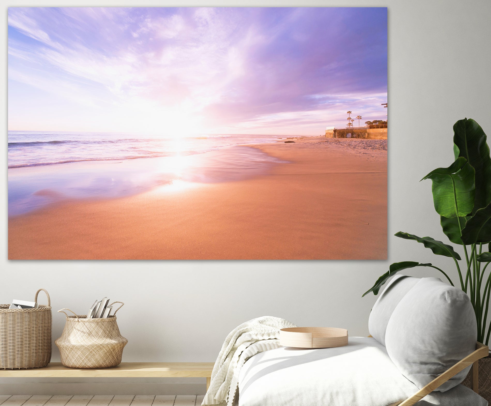 Sunset Beach Scene, Summertime, Pastel Sky by Petra Lang on GIANT ART - pink photo illustration