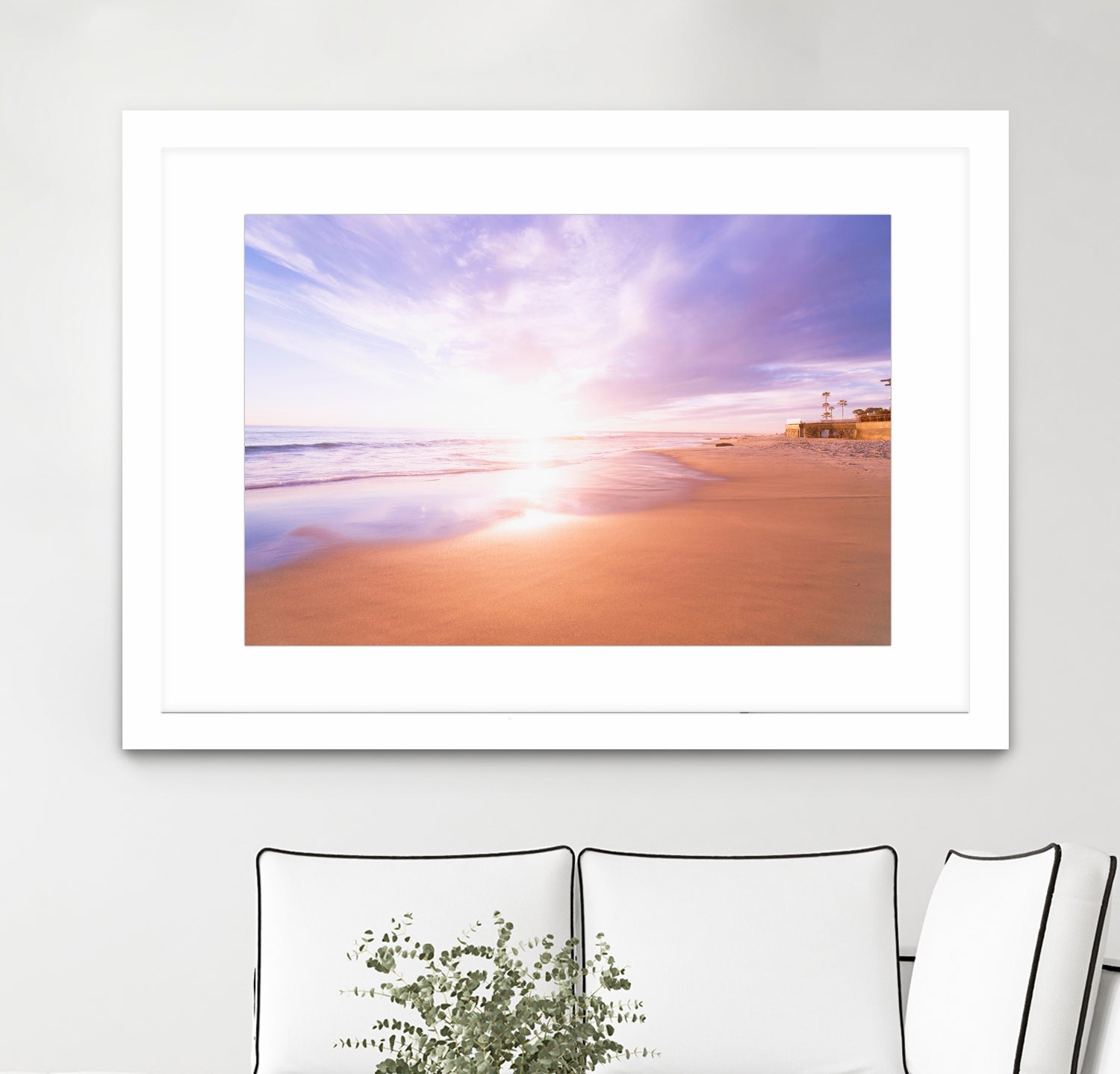 Sunset Beach Scene, Summertime, Pastel Sky by Petra Lang on GIANT ART - pink photo illustration