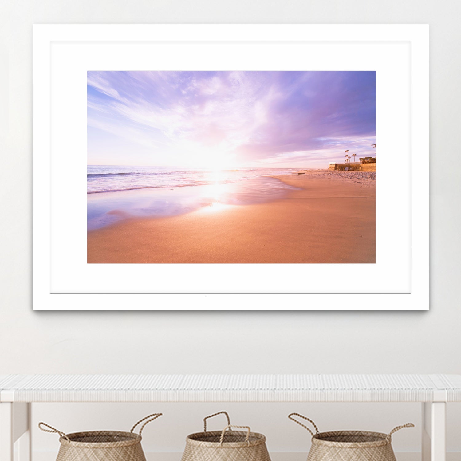 Sunset Beach Scene, Summertime, Pastel Sky by Petra Lang on GIANT ART - pink photo illustration