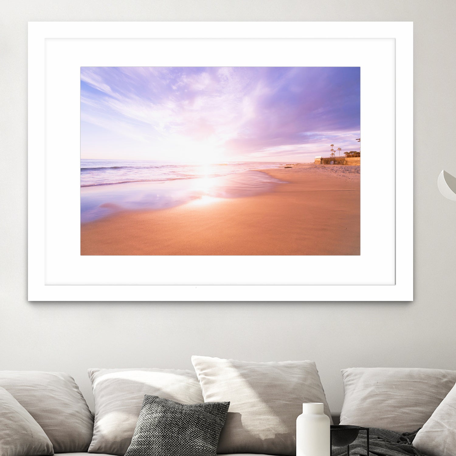 Sunset Beach Scene, Summertime, Pastel Sky by Petra Lang on GIANT ART - pink photo illustration