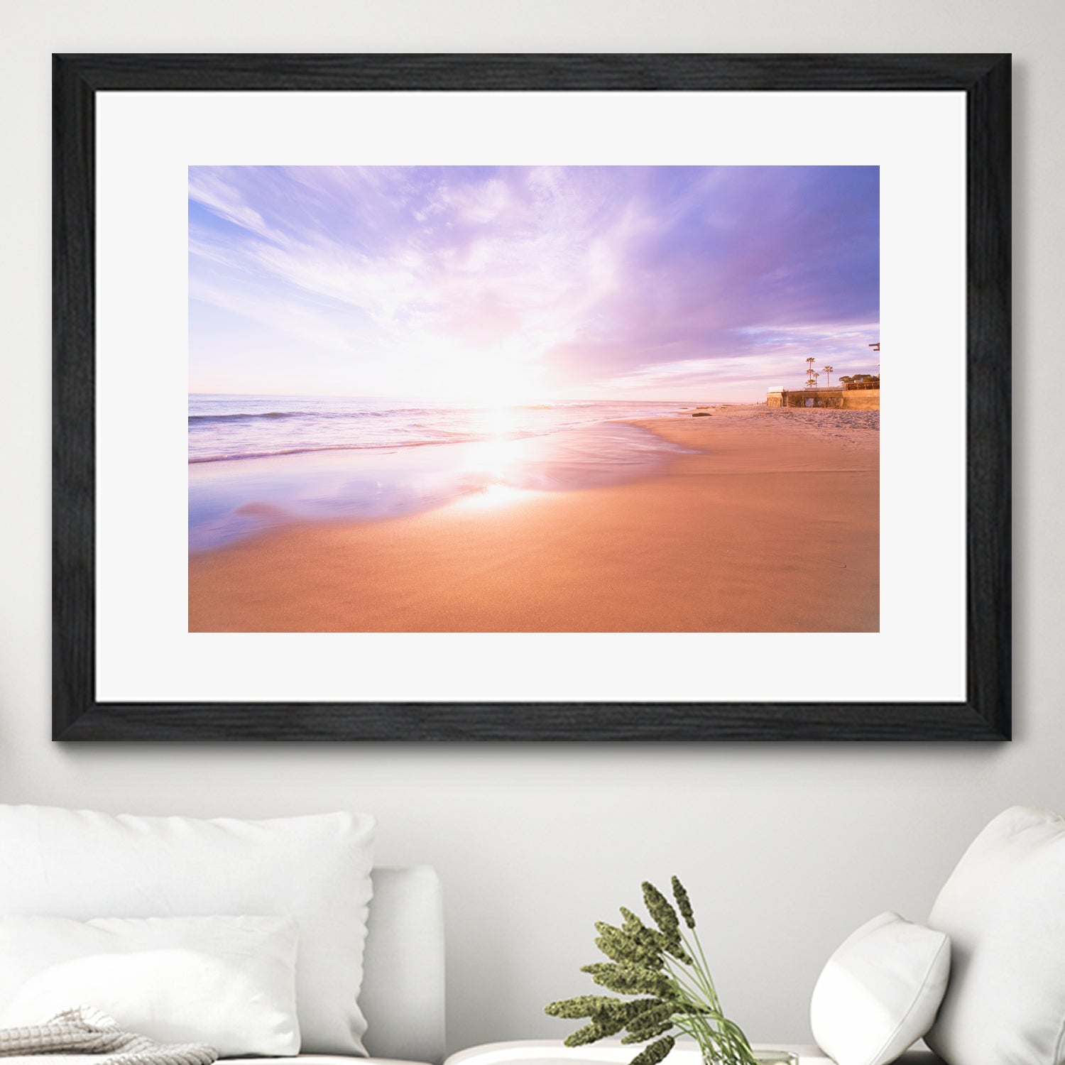 Sunset Beach Scene, Summertime, Pastel Sky by Petra Lang on GIANT ART - pink photo illustration