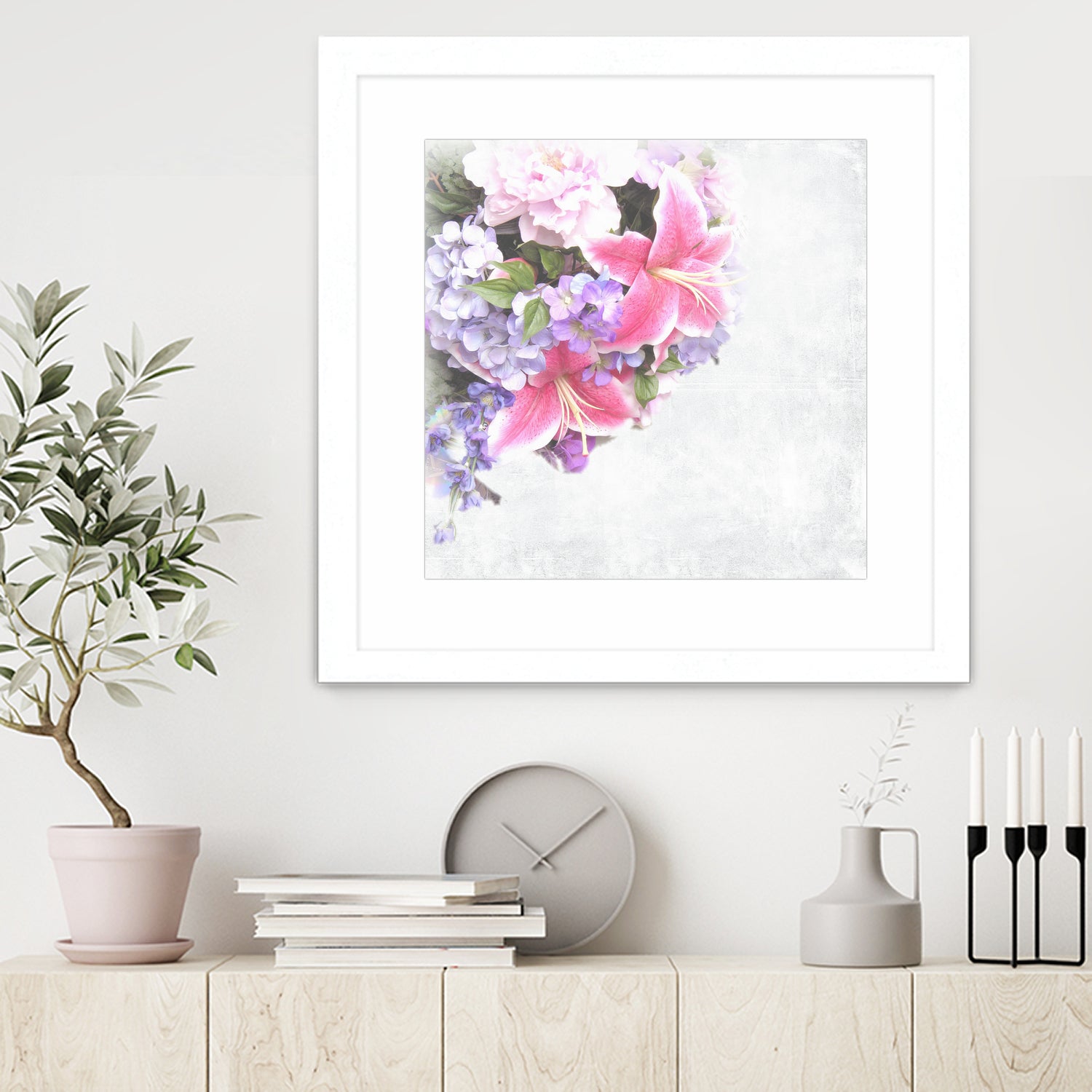 Vintage Flowers Lily by Sven Herkenrath on GIANT ART - pink mixed media