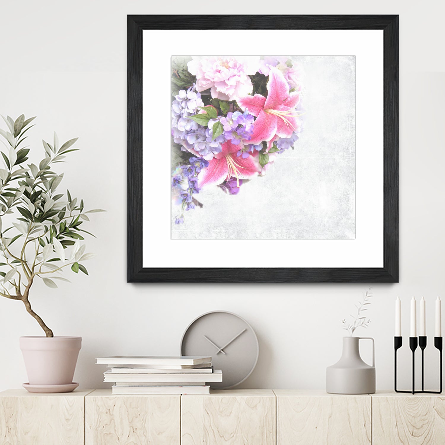 Vintage Flowers Lily by Sven Herkenrath on GIANT ART - pink mixed media