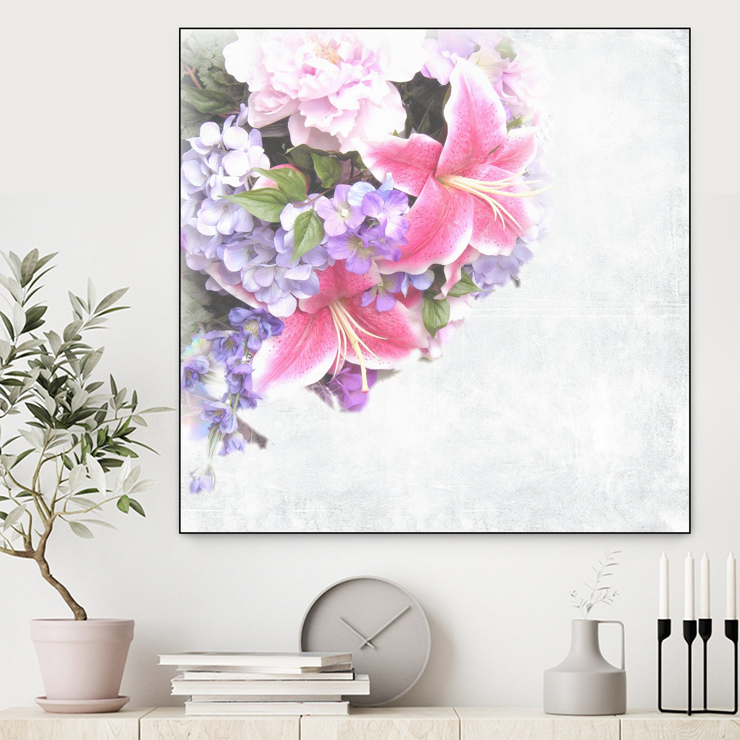 Vintage Flowers Lily by Sven Herkenrath on GIANT ART - pink mixed media