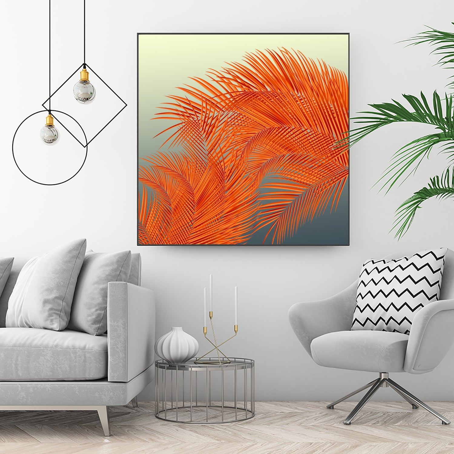 Summer Palm Leaves, Orange by Jiri Svetlik on GIANT ART - orange digital painting