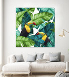 Toucans Tropical Banana Leaves Pattern by Brigitte Carre on GIANT ART - green digital painting