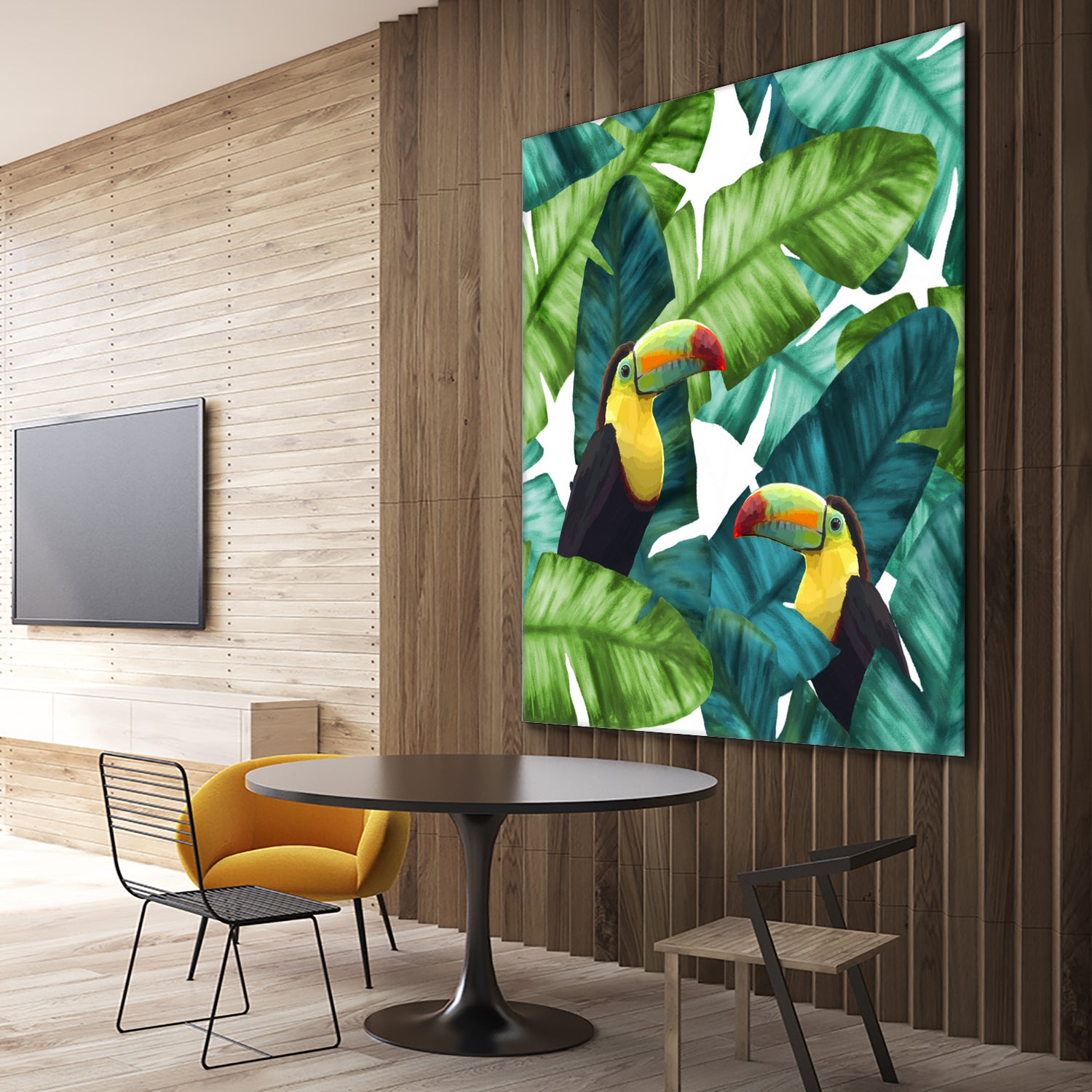 Toucans Tropical Banana Leaves Pattern by Brigitte Carre on GIANT ART - green digital painting