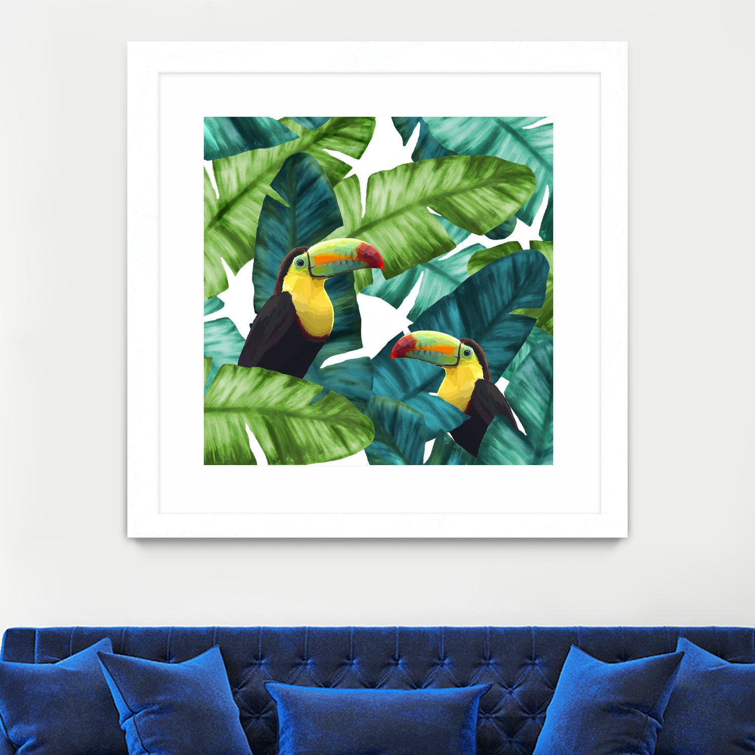 Toucans Tropical Banana Leaves Pattern by Brigitte Carre on GIANT ART - green digital painting