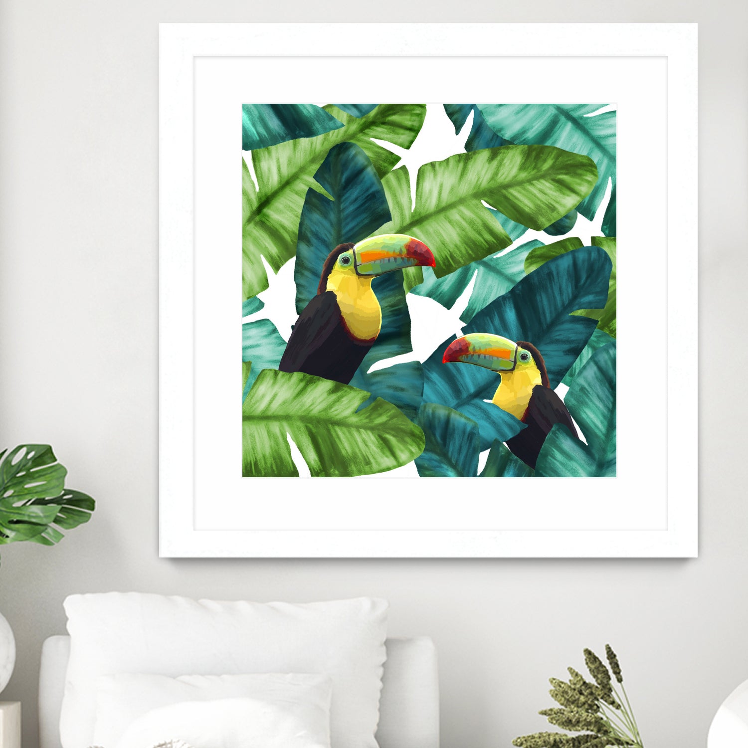 Toucans Tropical Banana Leaves Pattern by Brigitte Carre on GIANT ART - green digital painting