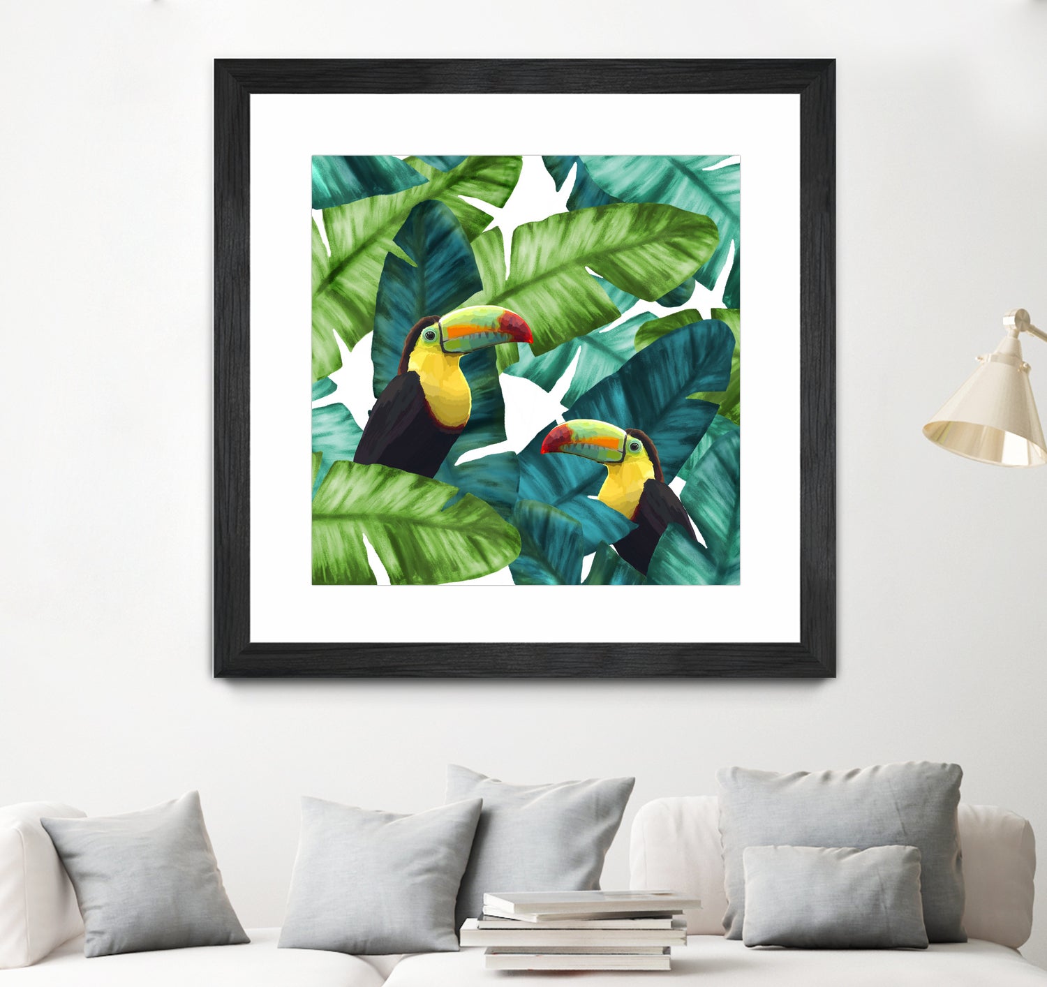 Toucans Tropical Banana Leaves Pattern by Brigitte Carre on GIANT ART - green digital painting