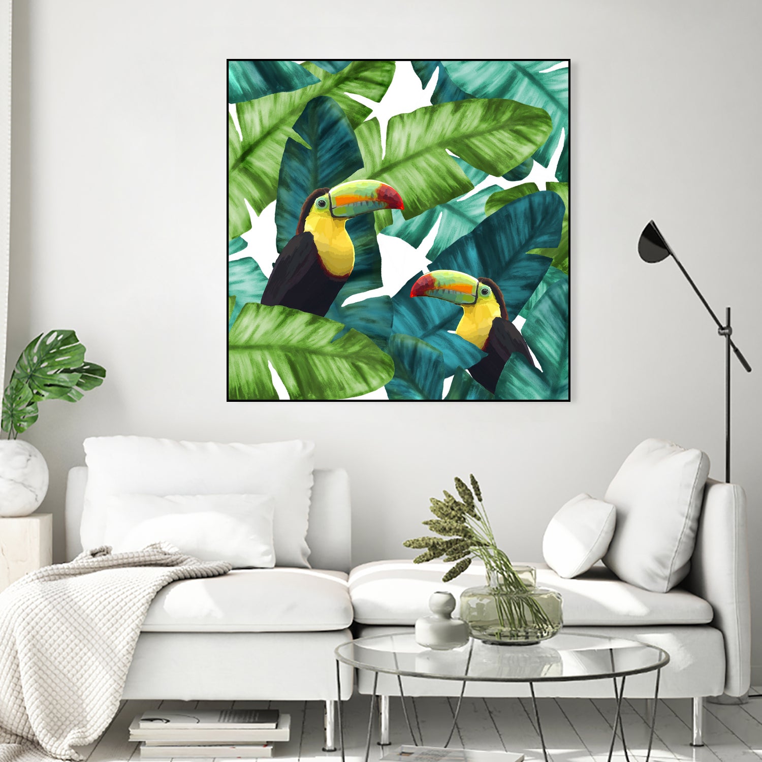 Toucans Tropical Banana Leaves Pattern by Brigitte Carre on GIANT ART - green digital painting