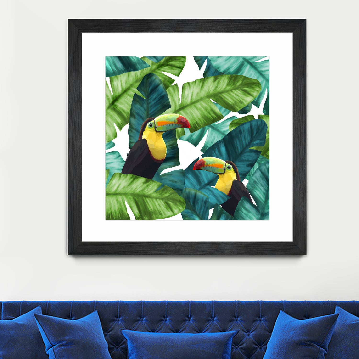 Toucans Tropical Banana Leaves Pattern by Brigitte Carre on GIANT ART - green digital painting