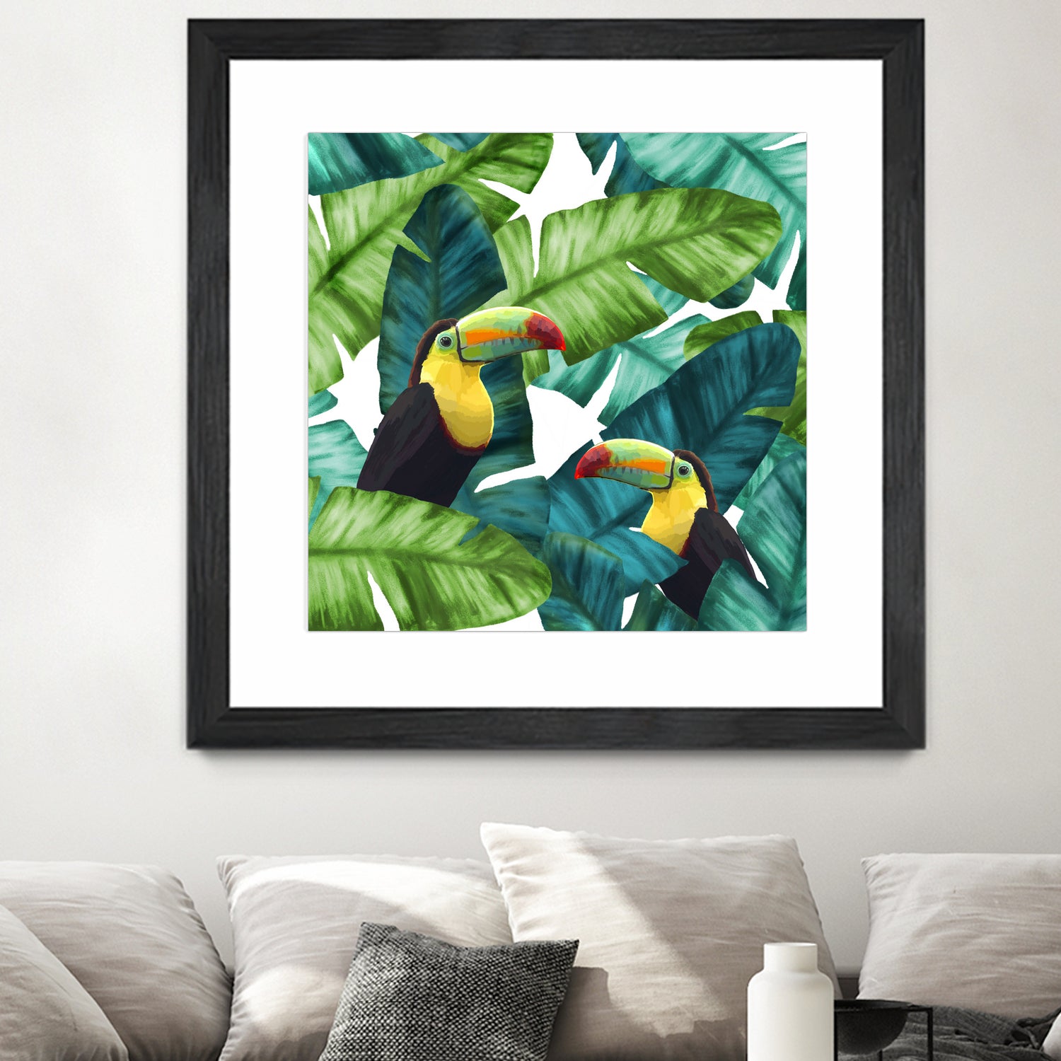 Toucans Tropical Banana Leaves Pattern by Brigitte Carre on GIANT ART - green digital painting