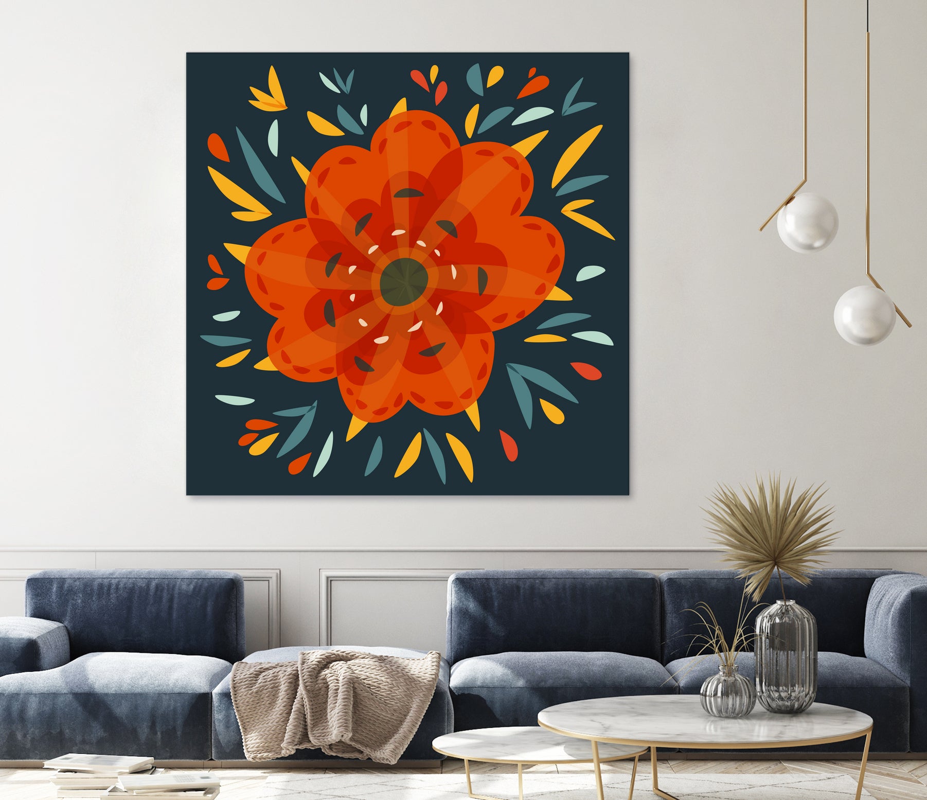 Whimsical Decorative Orange Flower by Boriana Giormova on GIANT ART - orange digital drawing