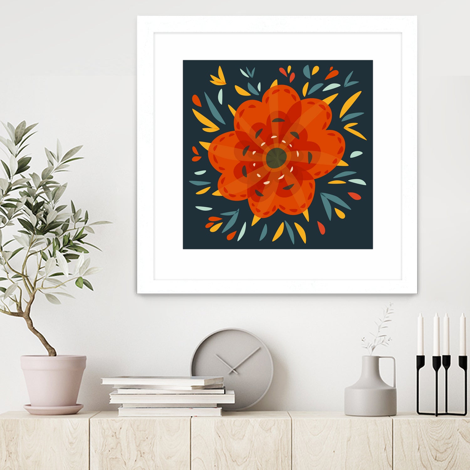 Whimsical Decorative Orange Flower by Boriana Giormova on GIANT ART - orange digital drawing