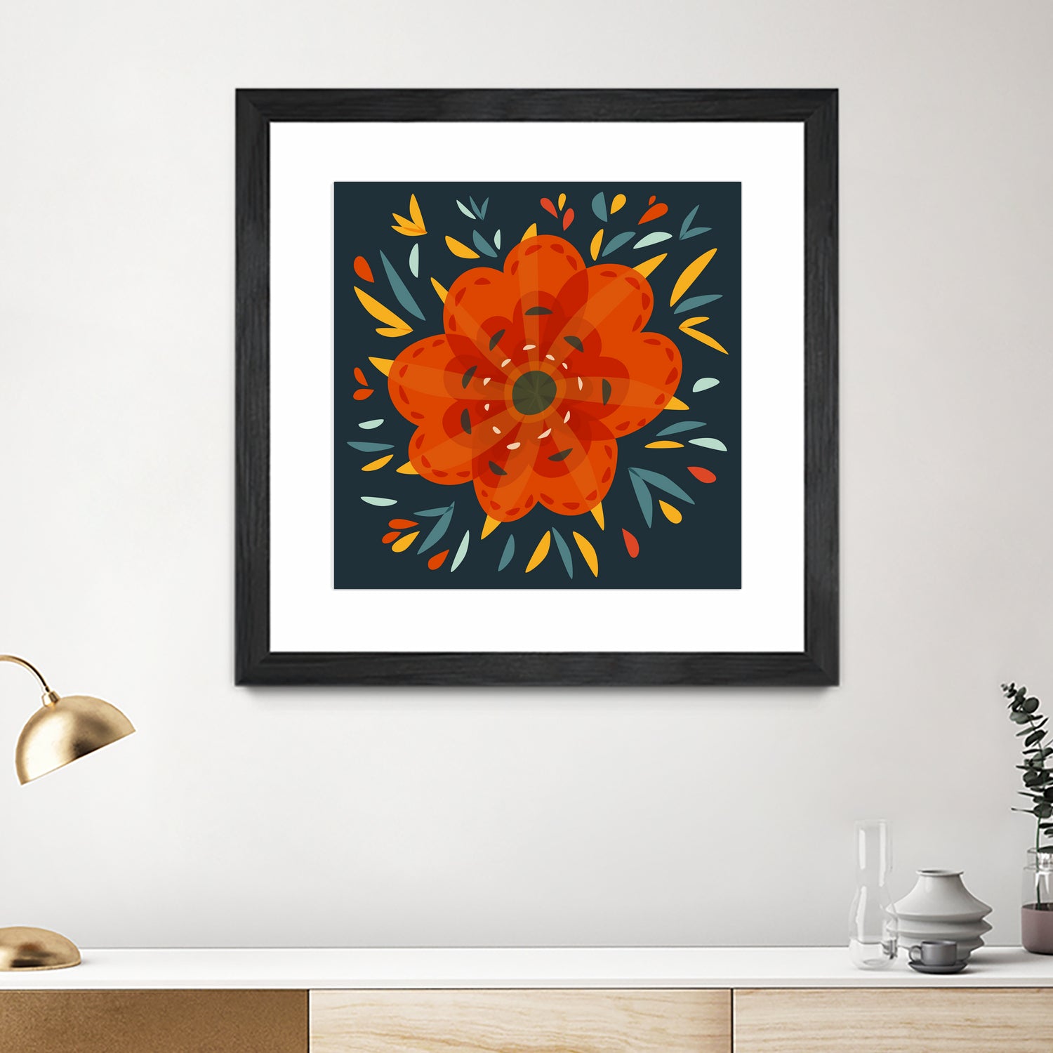 Whimsical Decorative Orange Flower by Boriana Giormova on GIANT ART - orange digital drawing