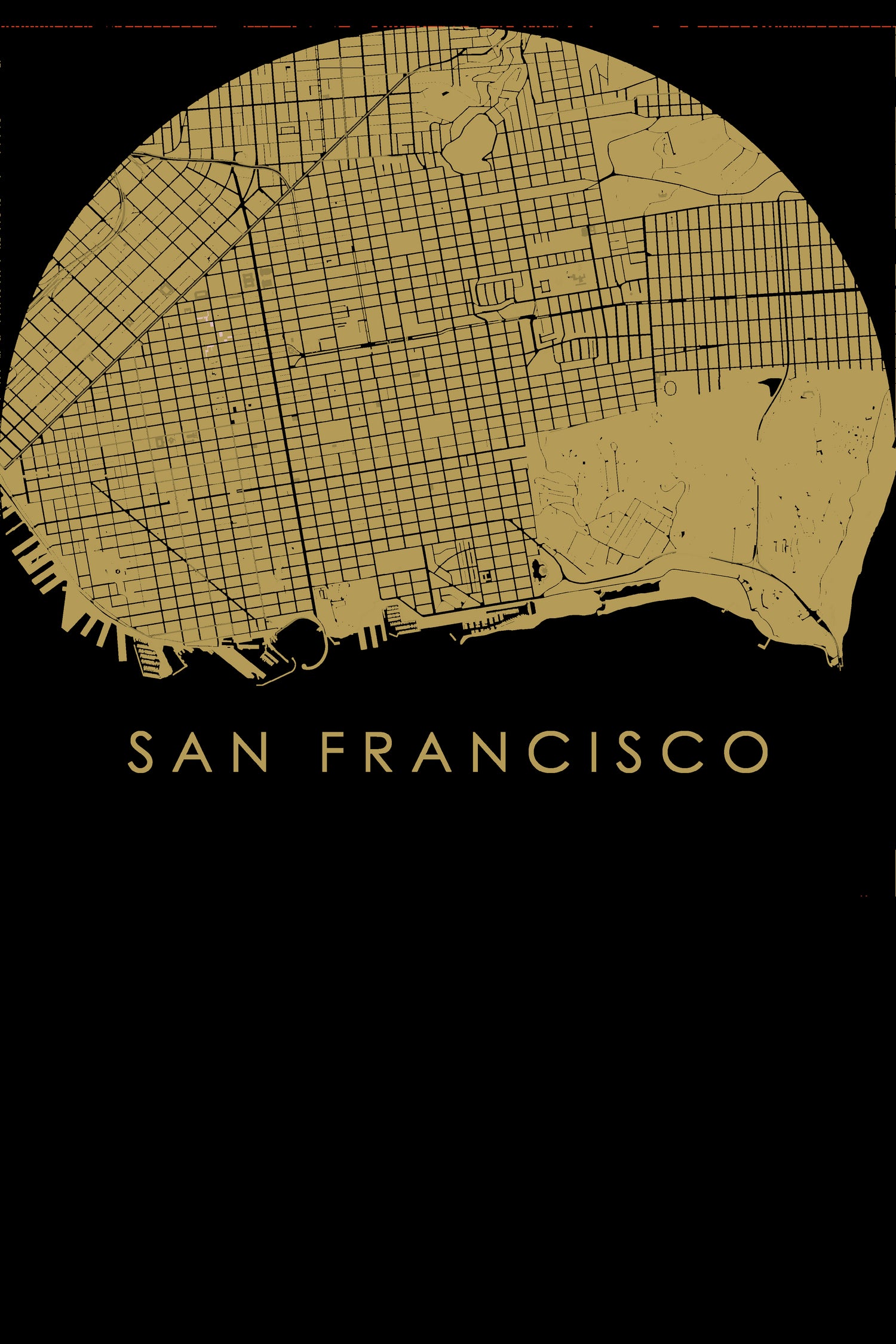 San Francisco city map gold by Javier Ruiz on GIANT ART - brown digital drawing