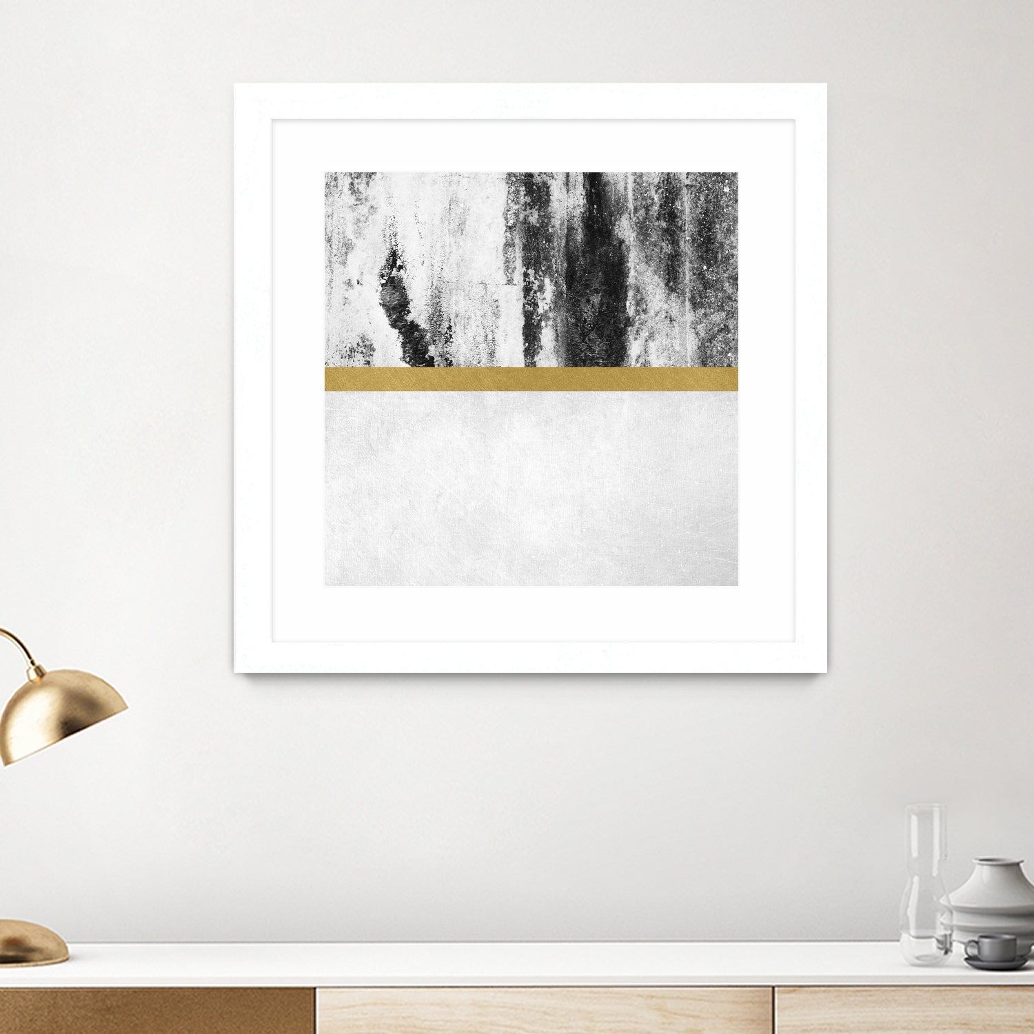 Golden Line / White by Elisabeth Fredriksson on GIANT ART - gray digital painting