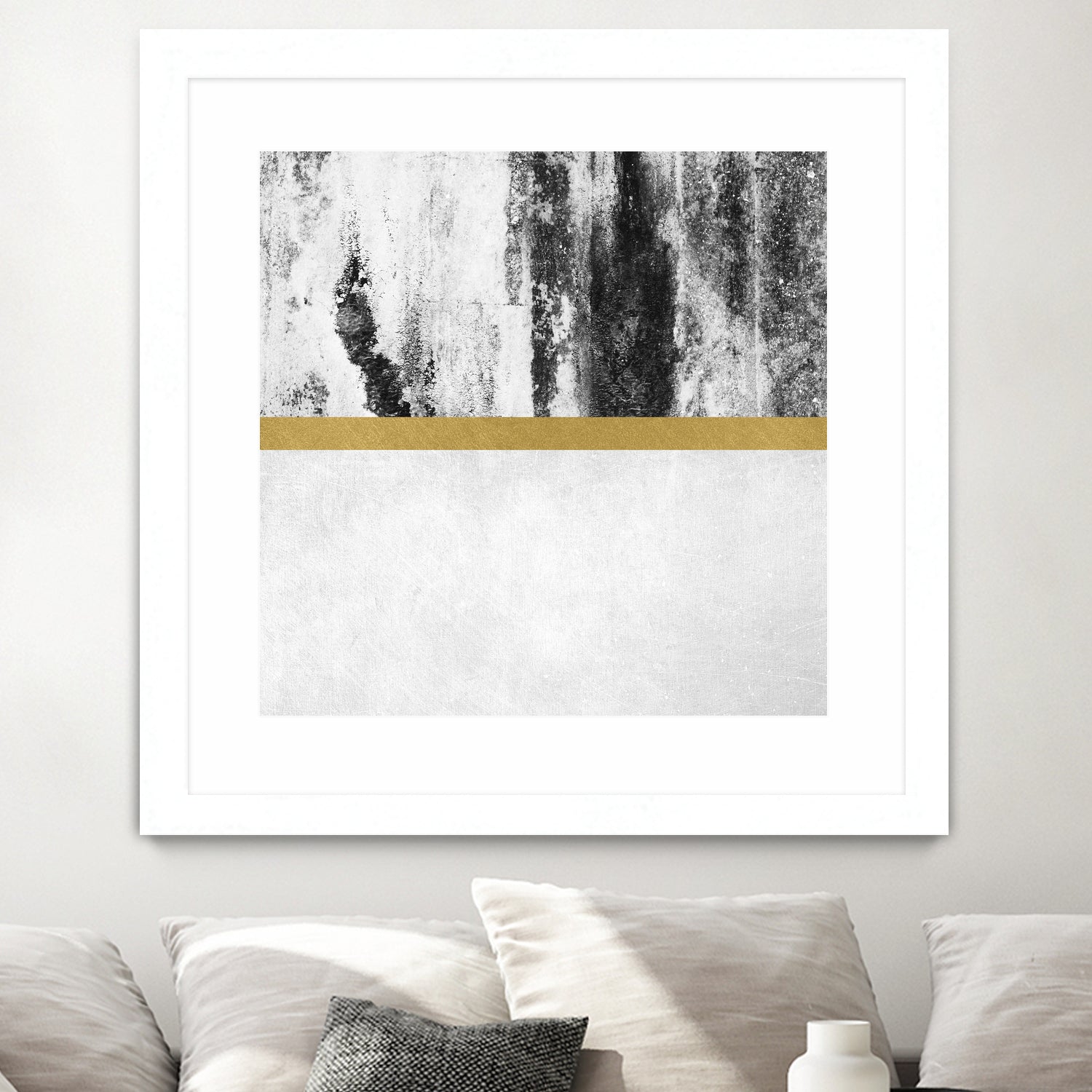 Golden Line / White by Elisabeth Fredriksson on GIANT ART - gray digital painting