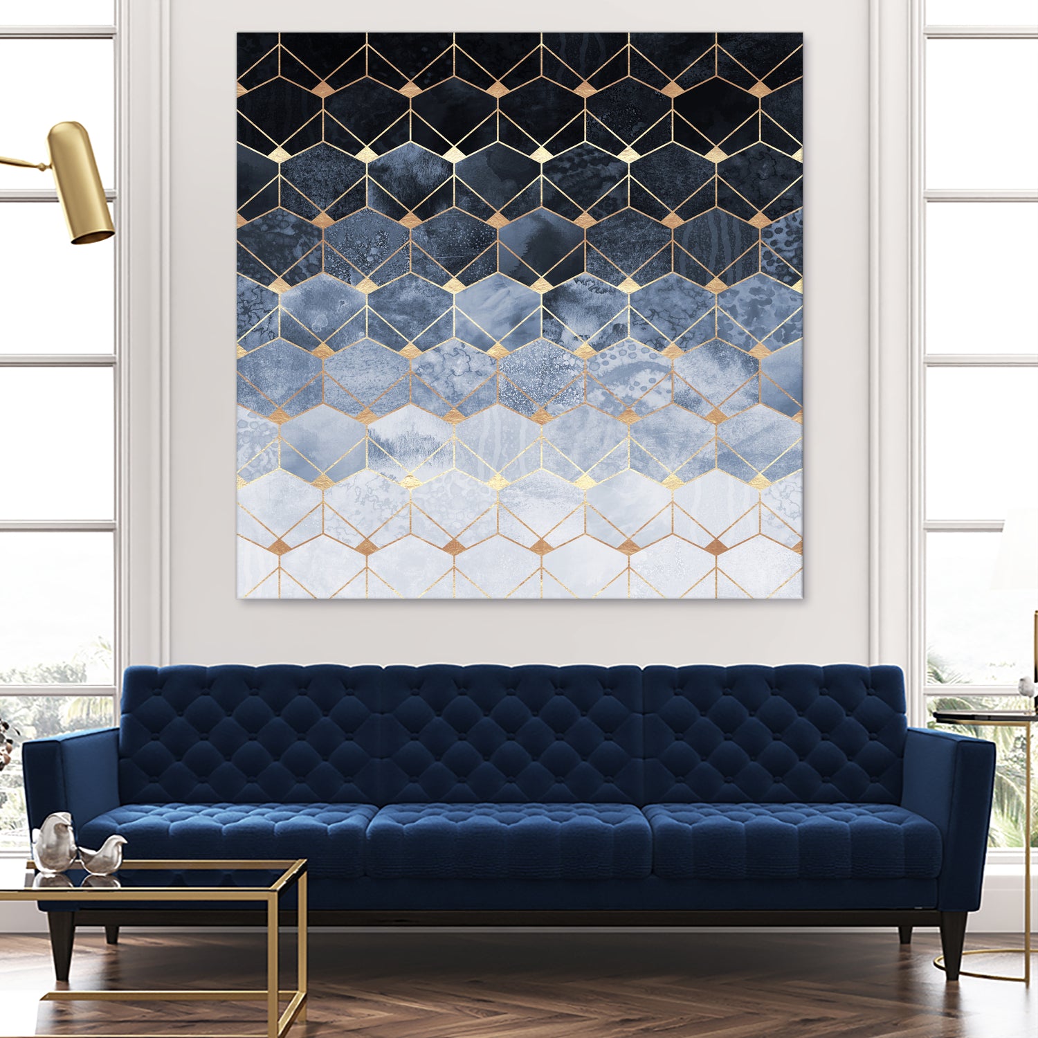 Blue hexagons and diamonds by Elisabeth Fredriksson on GIANT ART - blue digital painting