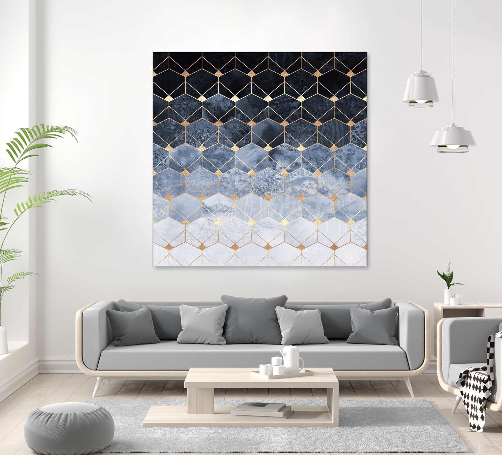 Blue hexagons and diamonds by Elisabeth Fredriksson on GIANT ART - blue digital painting