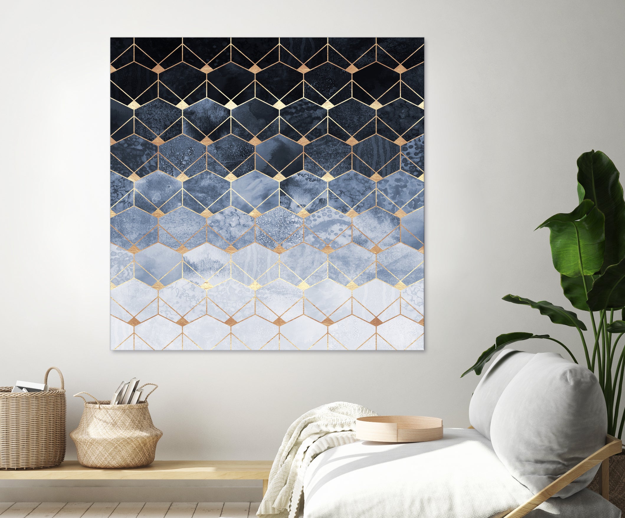 Blue hexagons and diamonds by Elisabeth Fredriksson on GIANT ART - blue digital painting