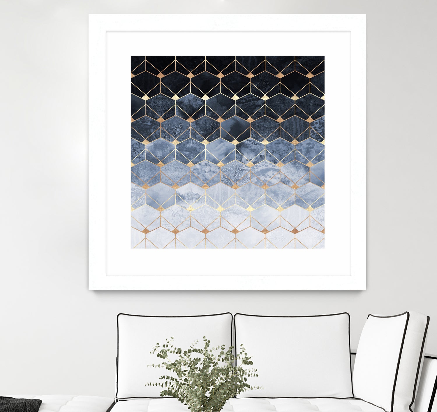 Blue hexagons and diamonds by Elisabeth Fredriksson on GIANT ART - blue digital painting