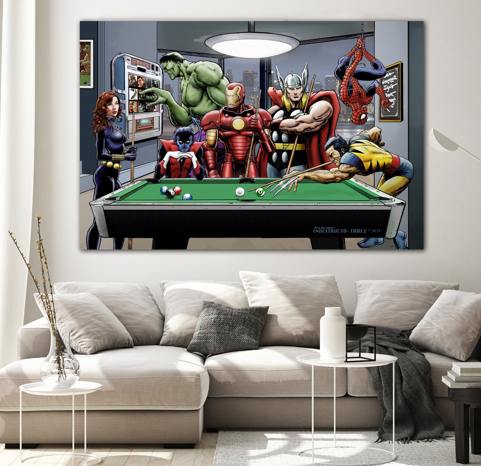 Afterhours: Marvel Superheroes Relax Playing Pool by Dan Avenell on GIANT ART - green digital painting