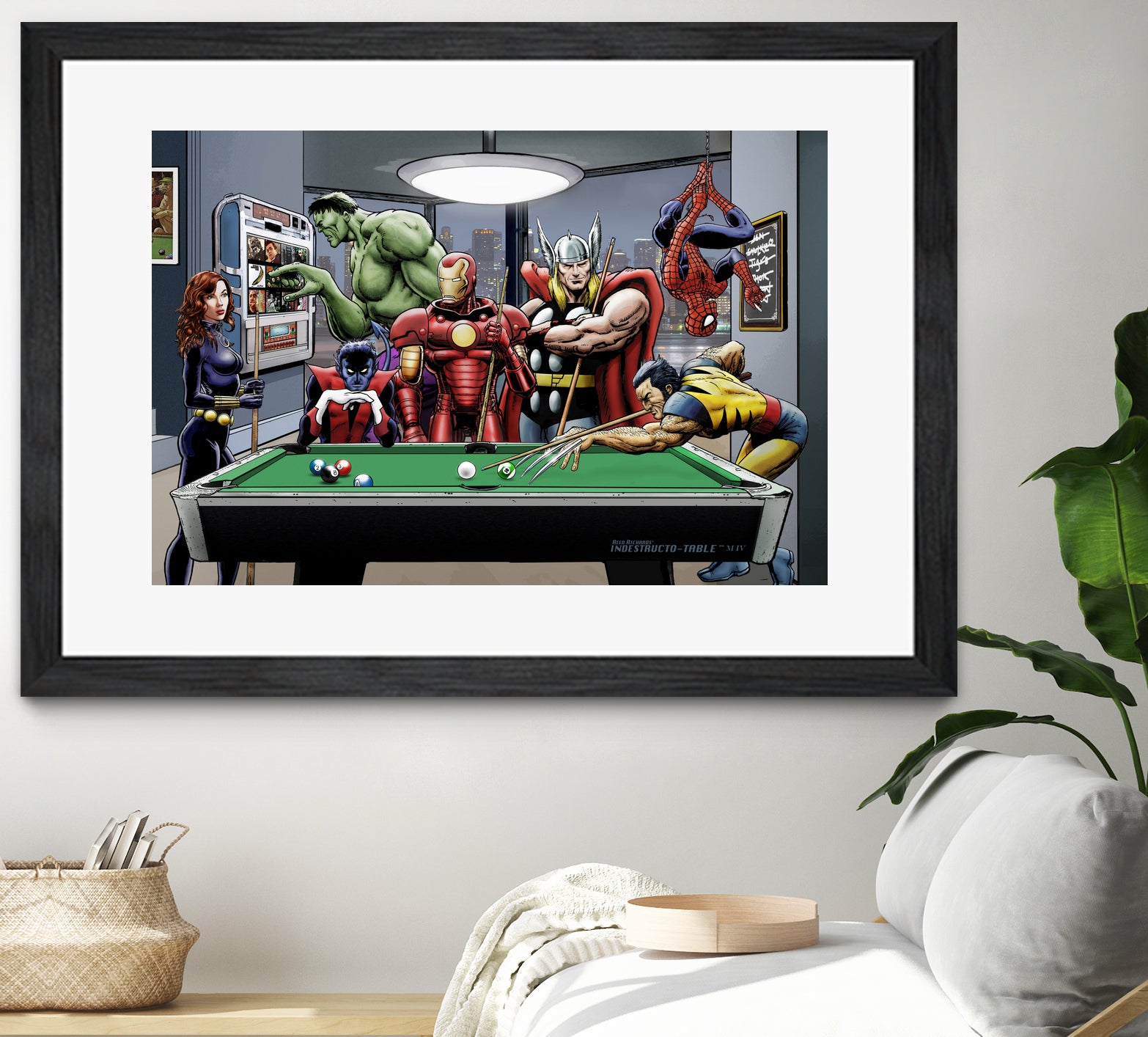 Afterhours: Marvel Superheroes Relax Playing Pool by Dan Avenell on GIANT ART - green digital painting